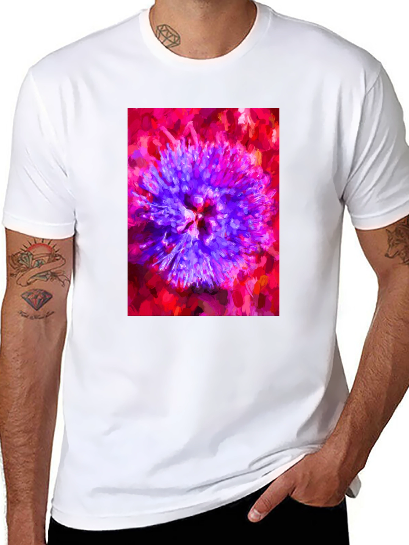 Abstract Floral Print Black T-Shirt