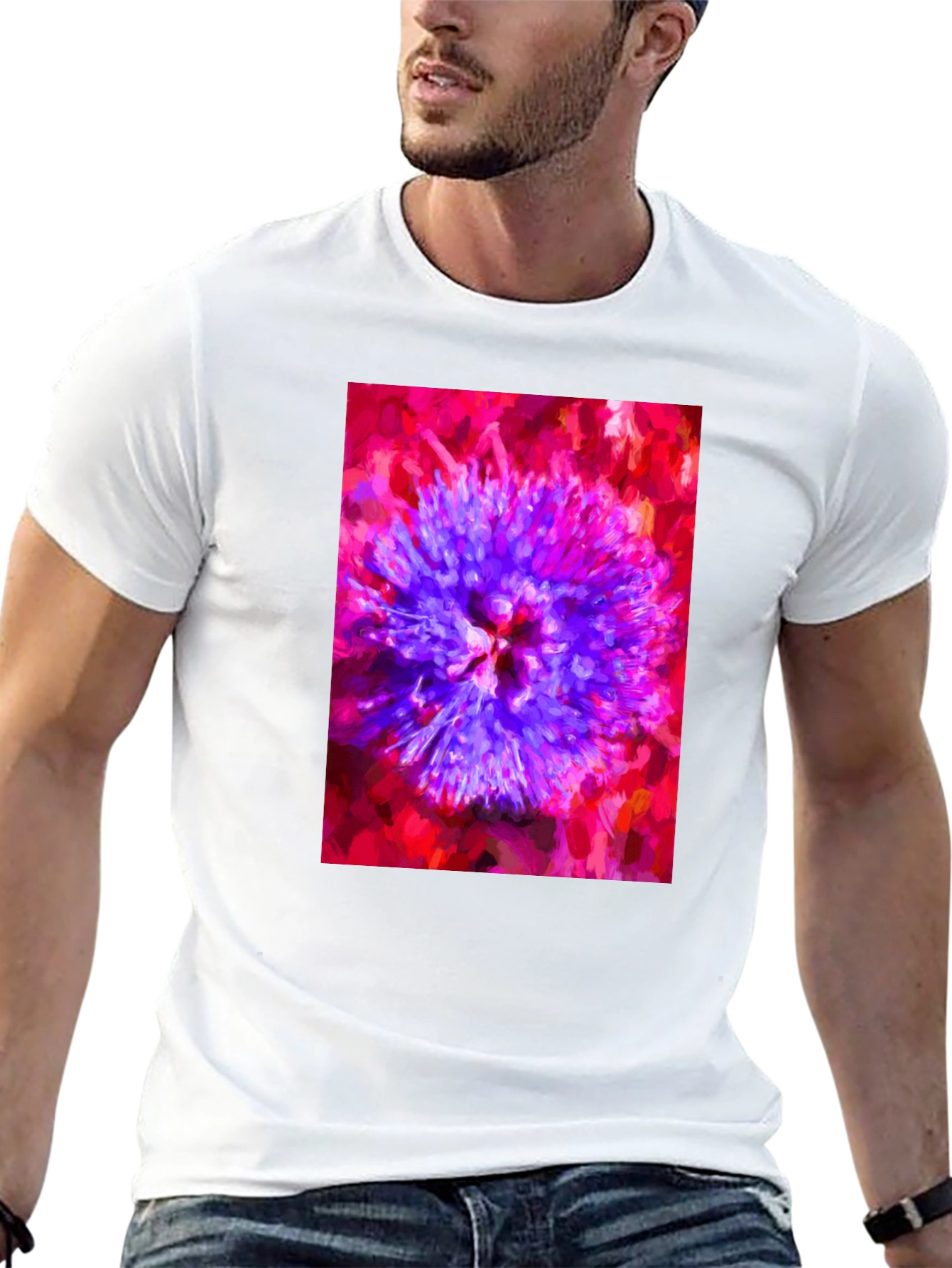 Abstract Floral Print Black T-Shirt