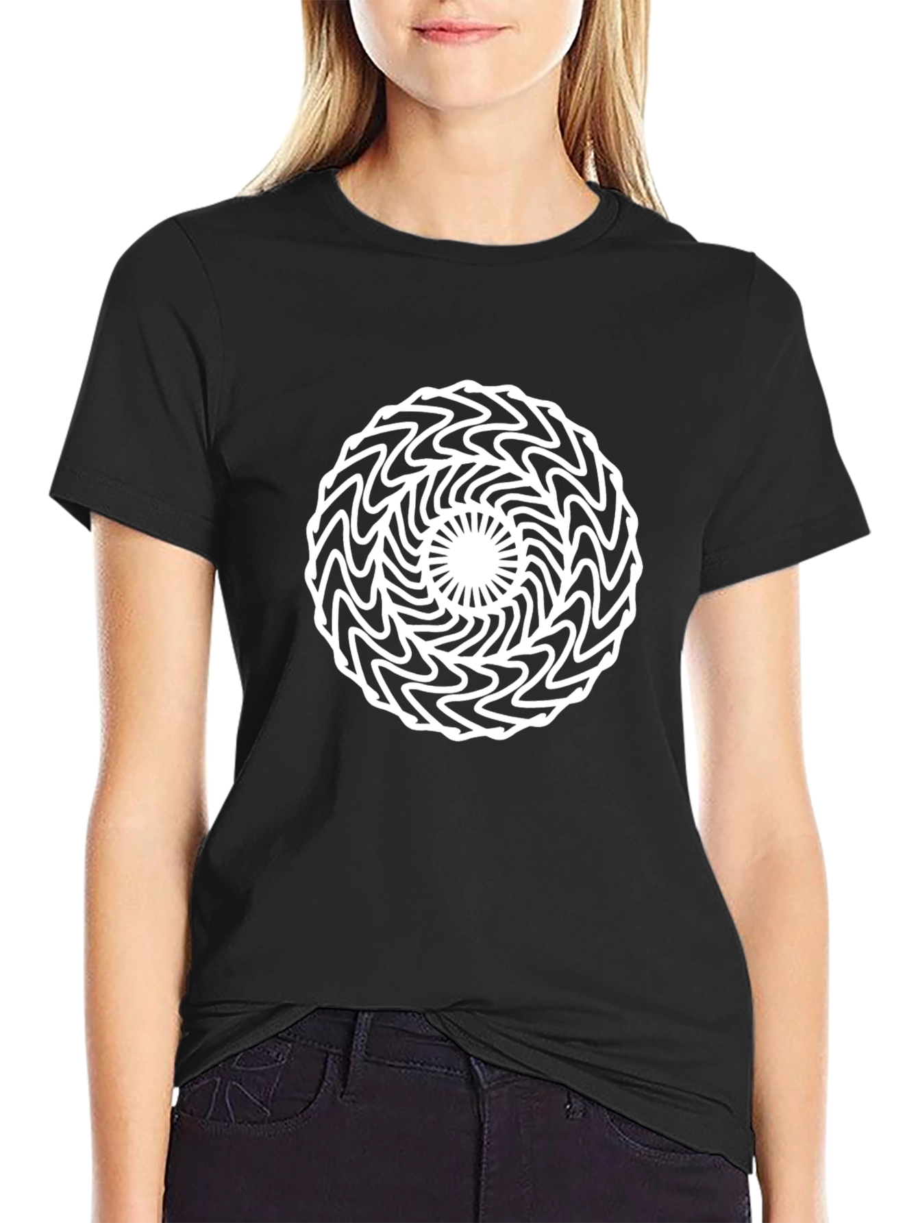 Abstract Optical Illusion Graphic Tee - Black