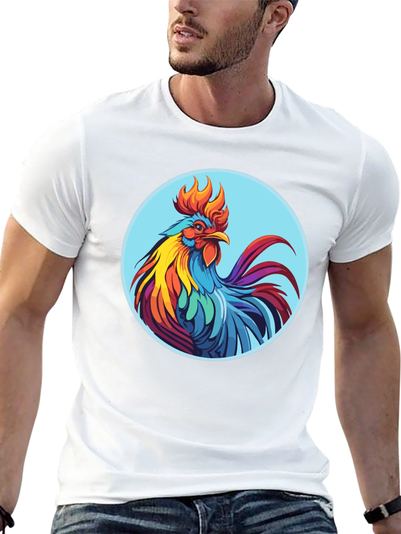 Rooster Graphic Tee - Bold Black Cotton T-Shirt