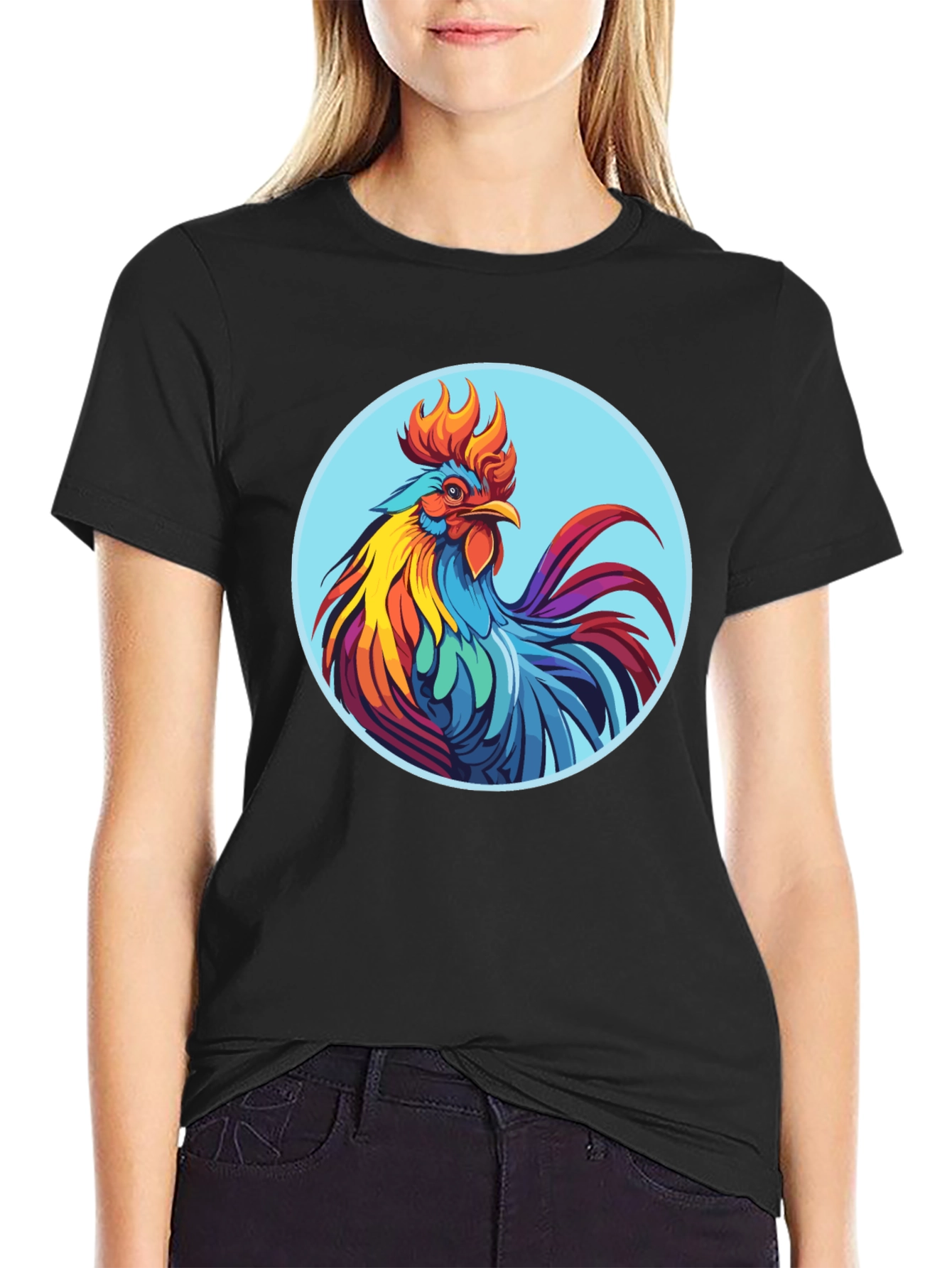 Rooster Graphic Tee - Bold Black Cotton T-Shirt