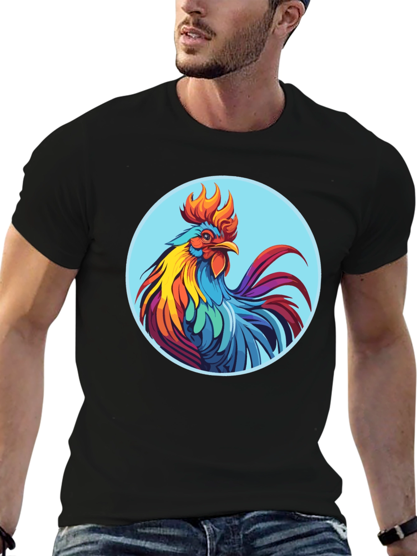 Rooster Graphic Tee - Bold Black Cotton T-Shirt