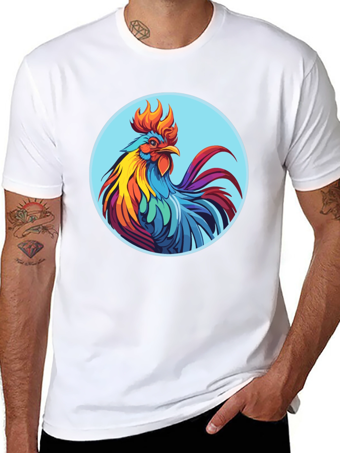 Rooster Graphic Tee - Bold Black Cotton T-Shirt