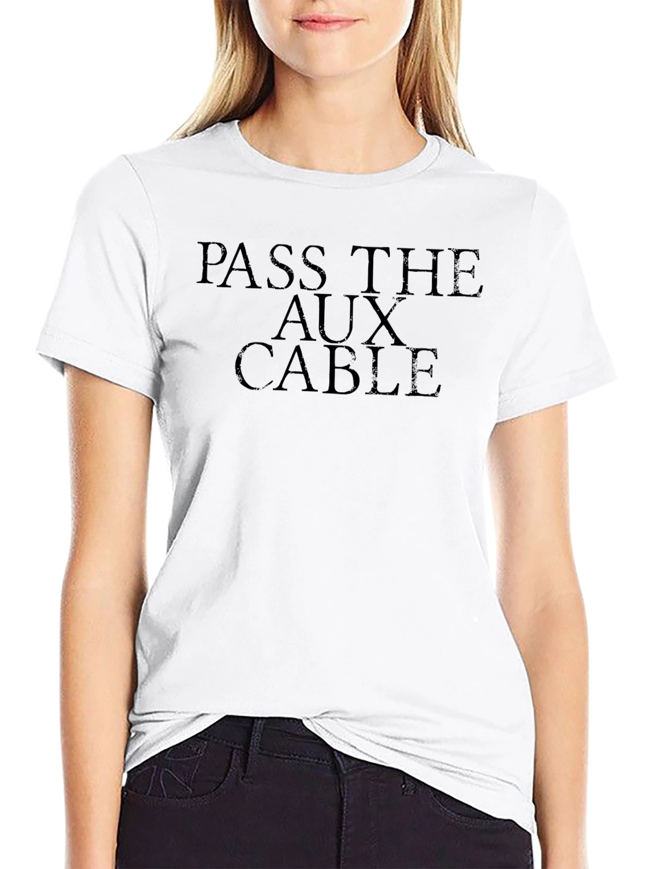 Pass The Aux Cable Black T-Shirt Graphic Tee