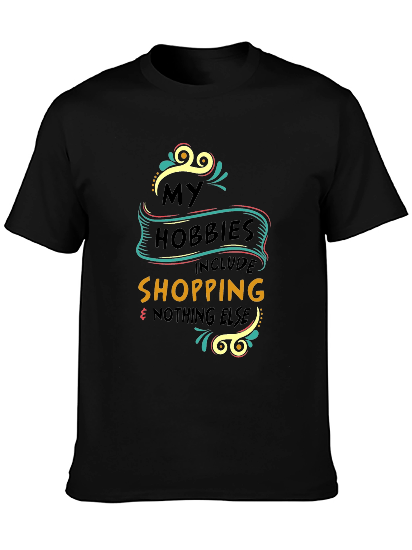 Shopping Hobby Tee - Black Graphic T-Shirt