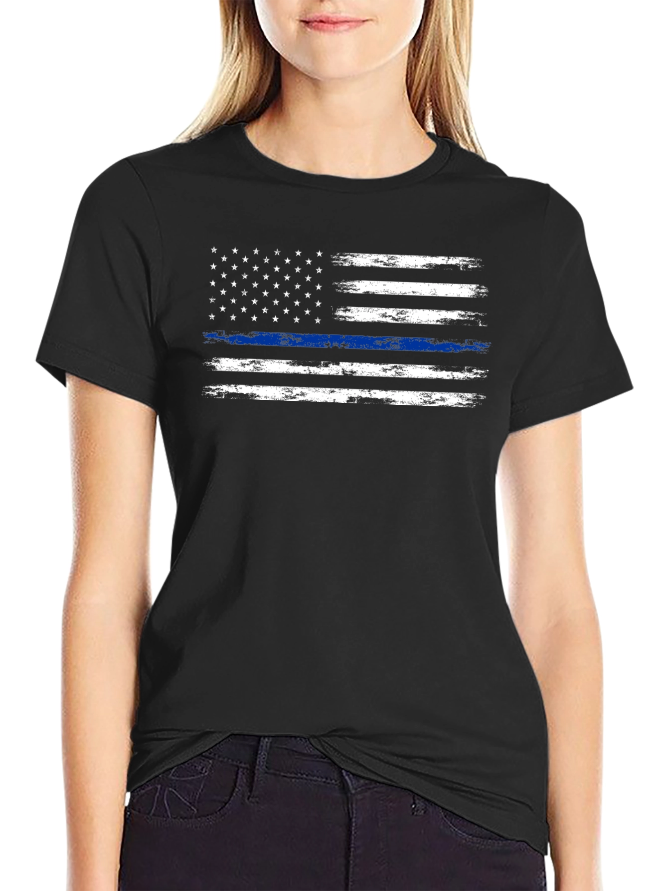 Thin Blue Line American Flag Graphic Tee