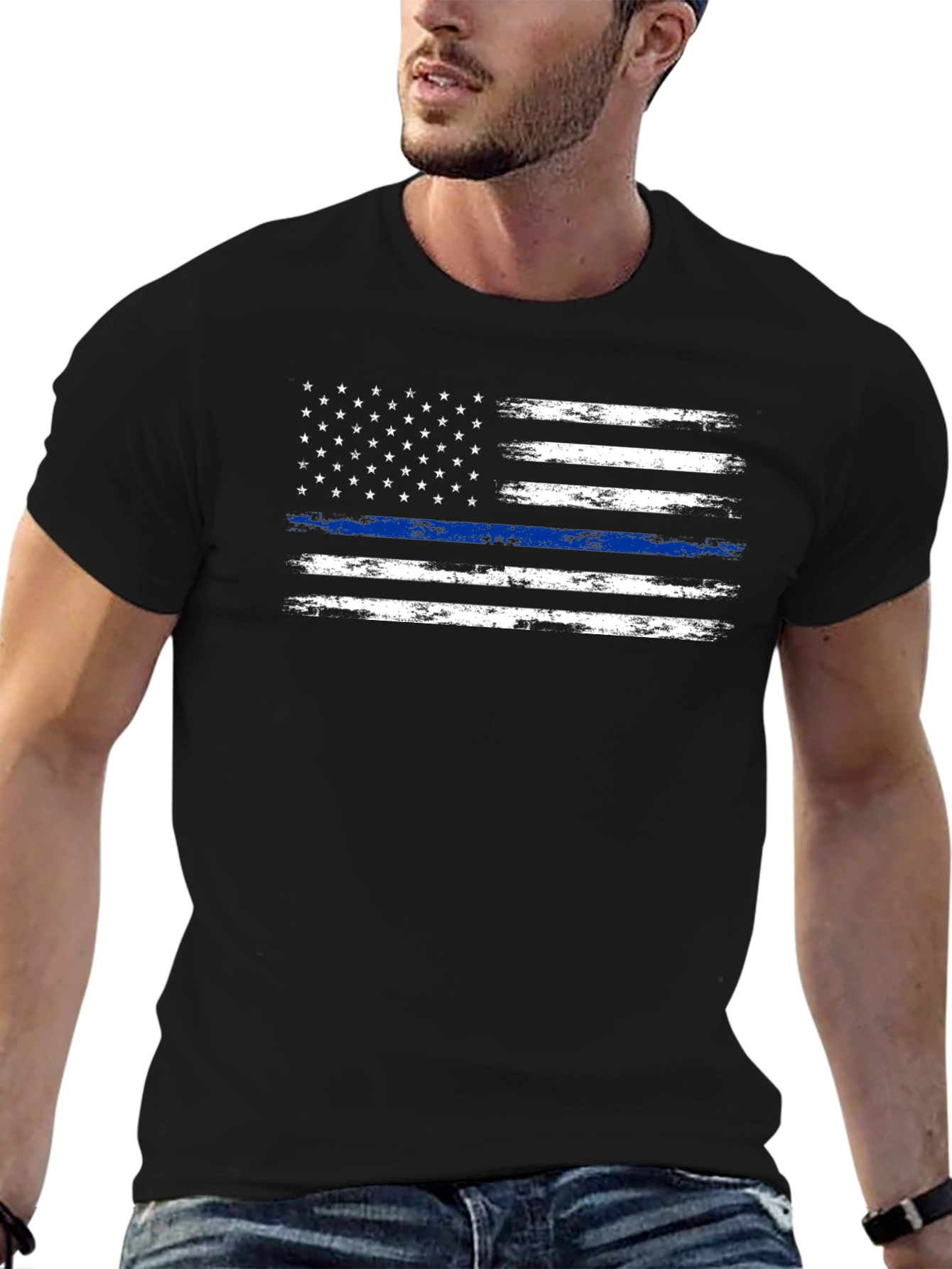 Thin Blue Line American Flag Graphic Tee