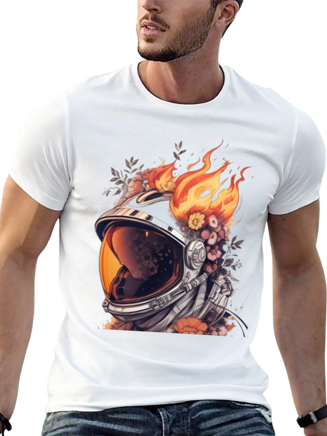 Astronaut Helmet with Flowers T-Shirt