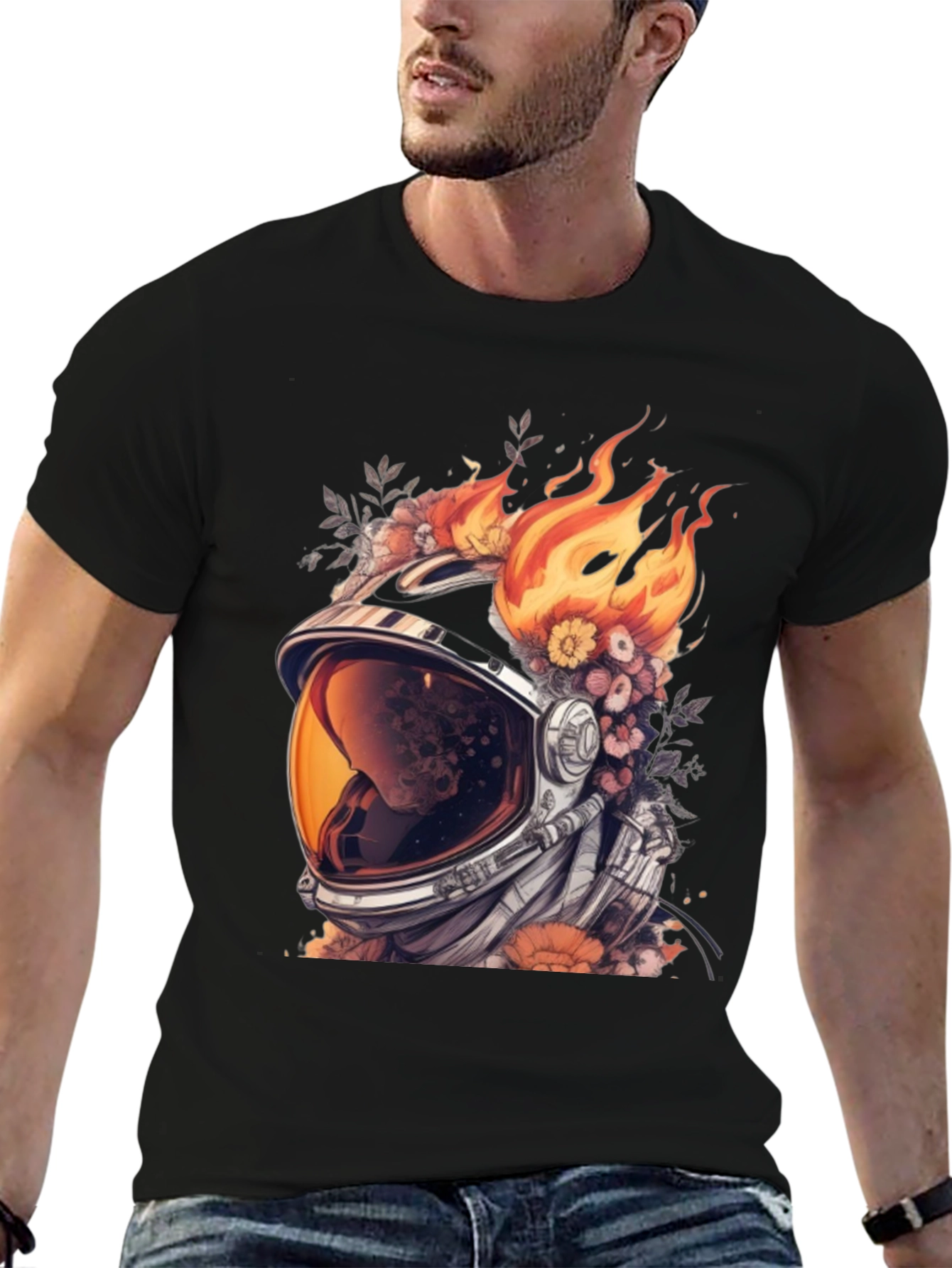 Astronaut Helmet with Flowers T-Shirt