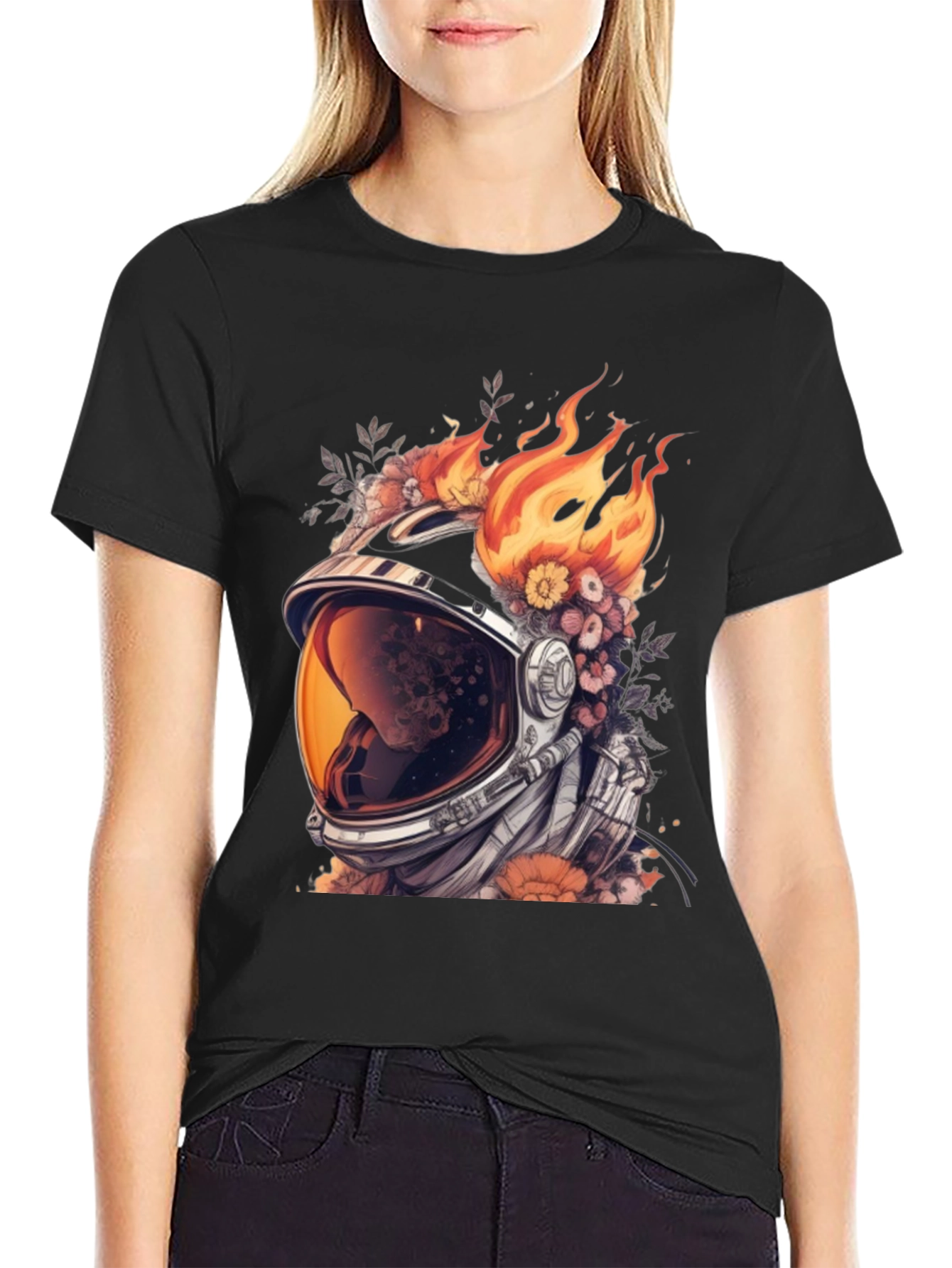 Astronaut Helmet with Flowers T-Shirt