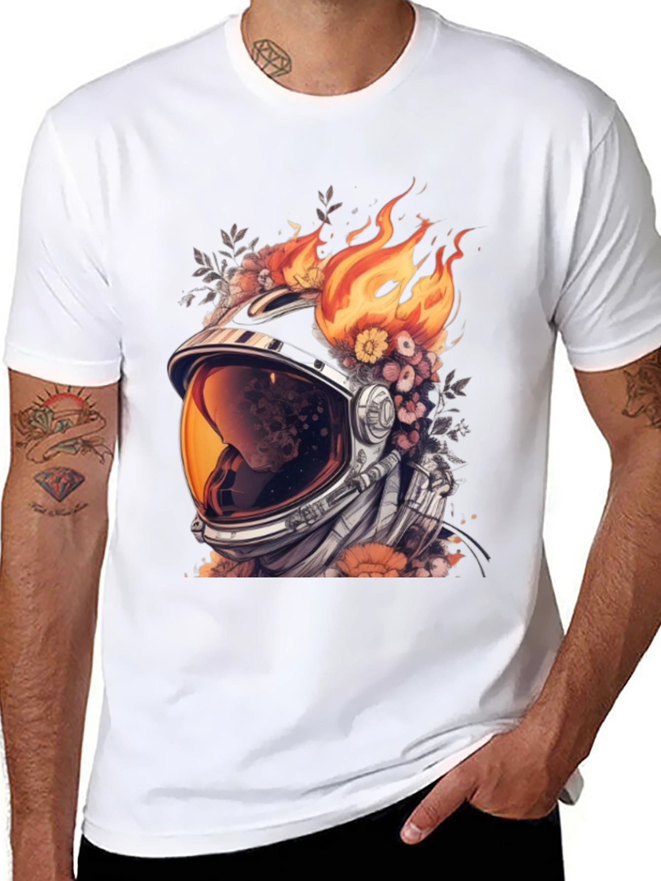 Astronaut Helmet with Flowers T-Shirt