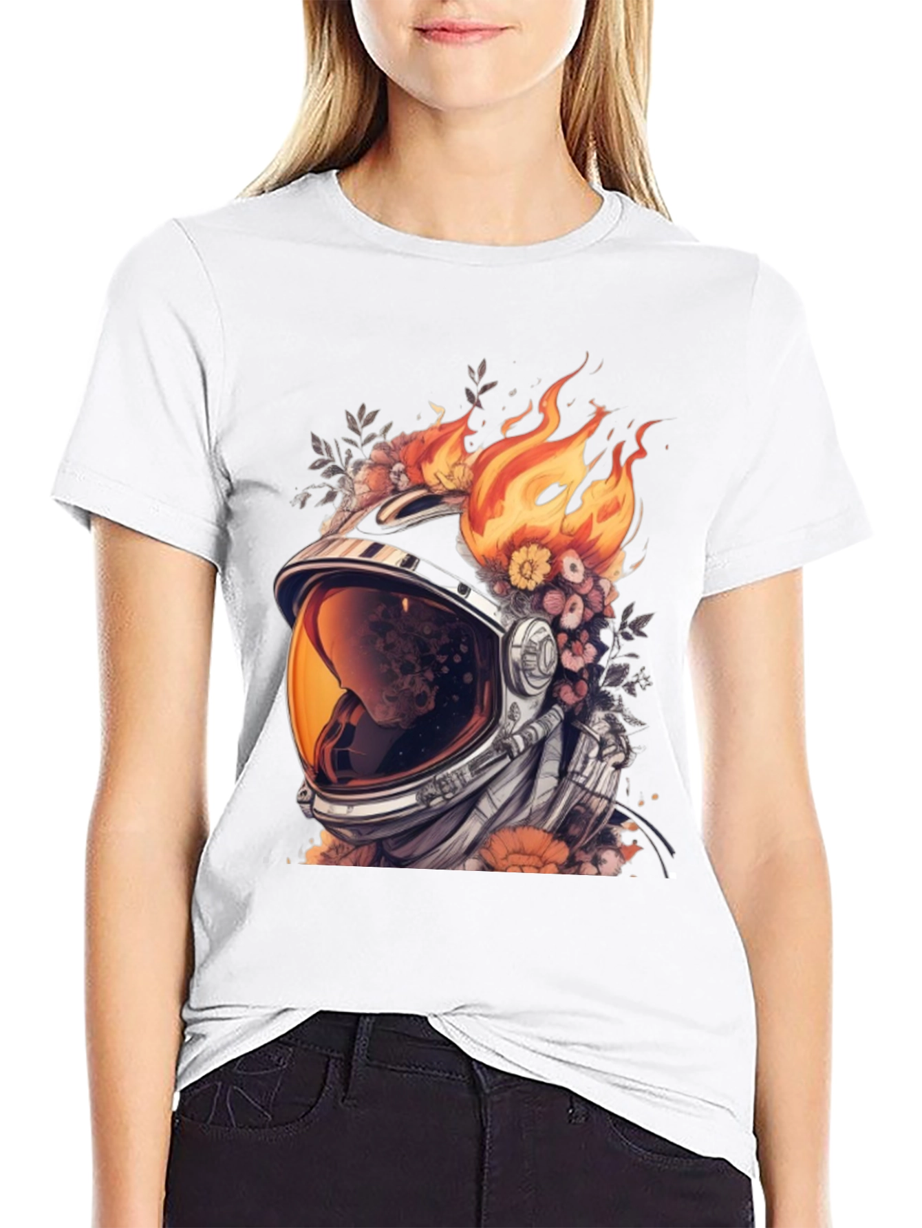 Astronaut Helmet with Flowers T-Shirt