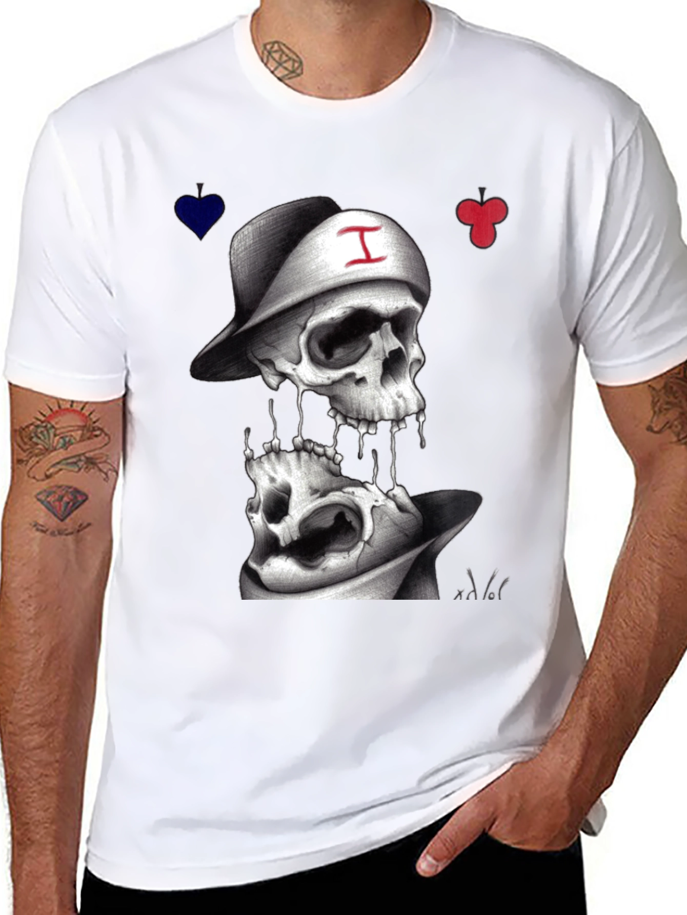 Skull Graphic T-Shirt with Cards
