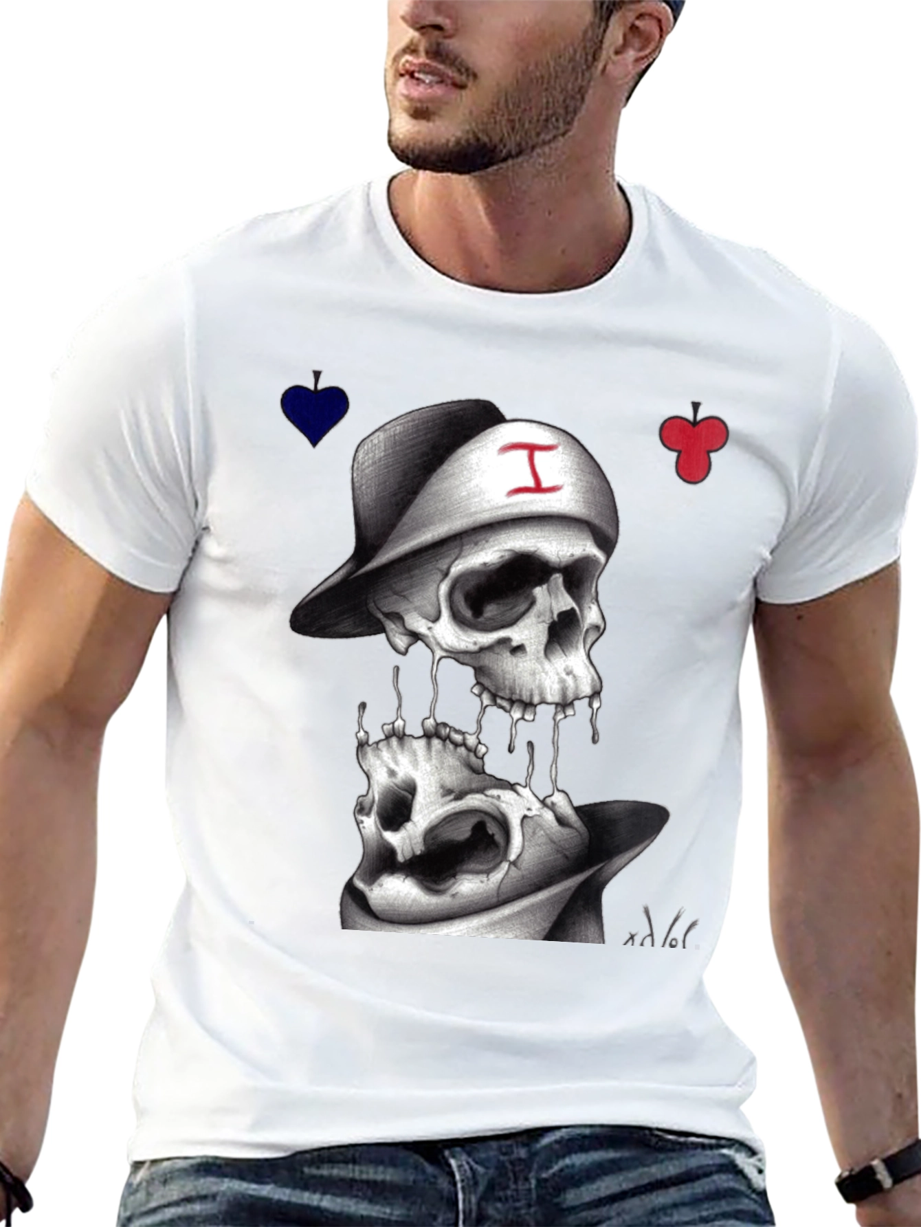 Skull Graphic T-Shirt with Cards