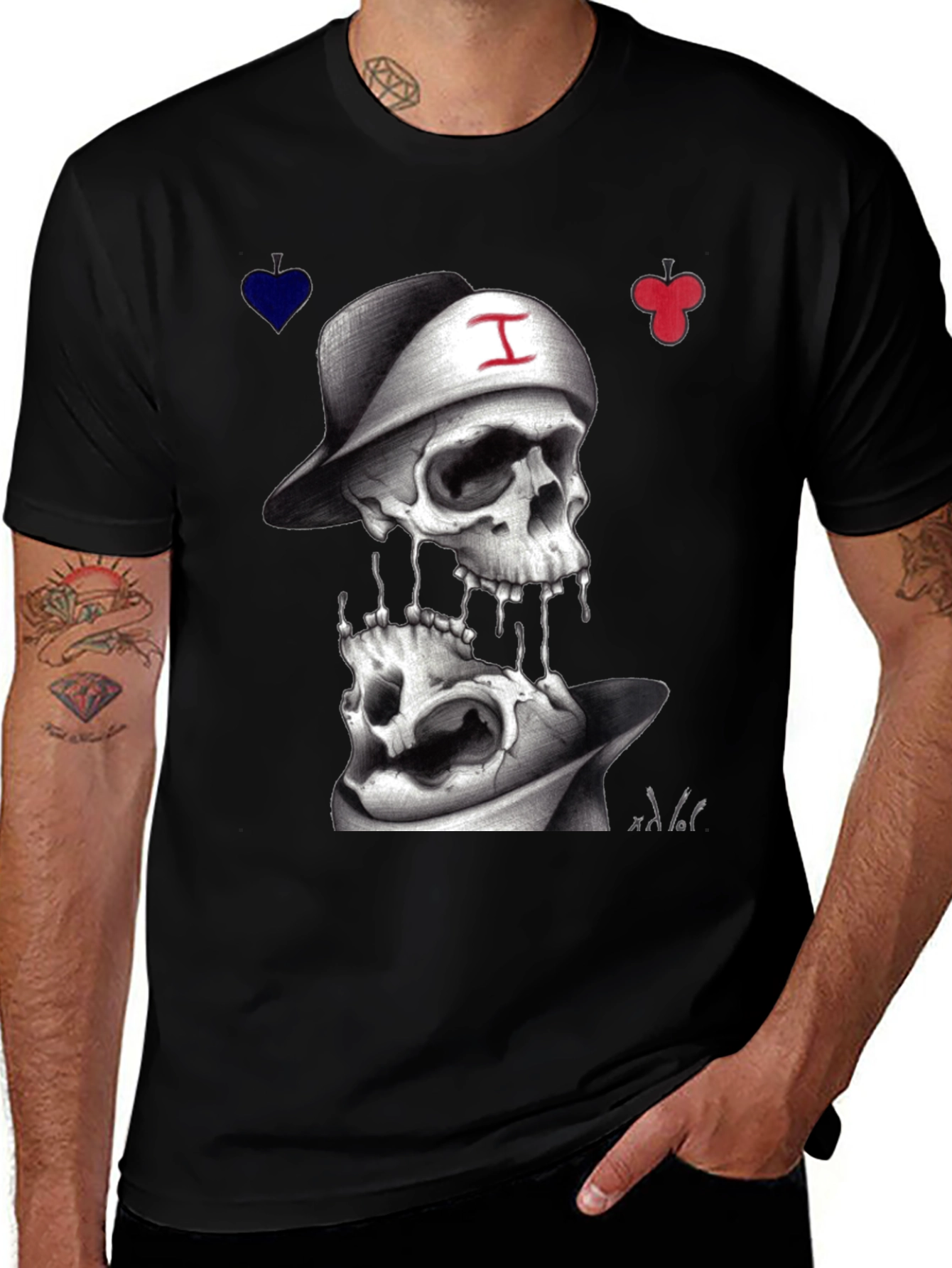 Skull Graphic T-Shirt with Cards