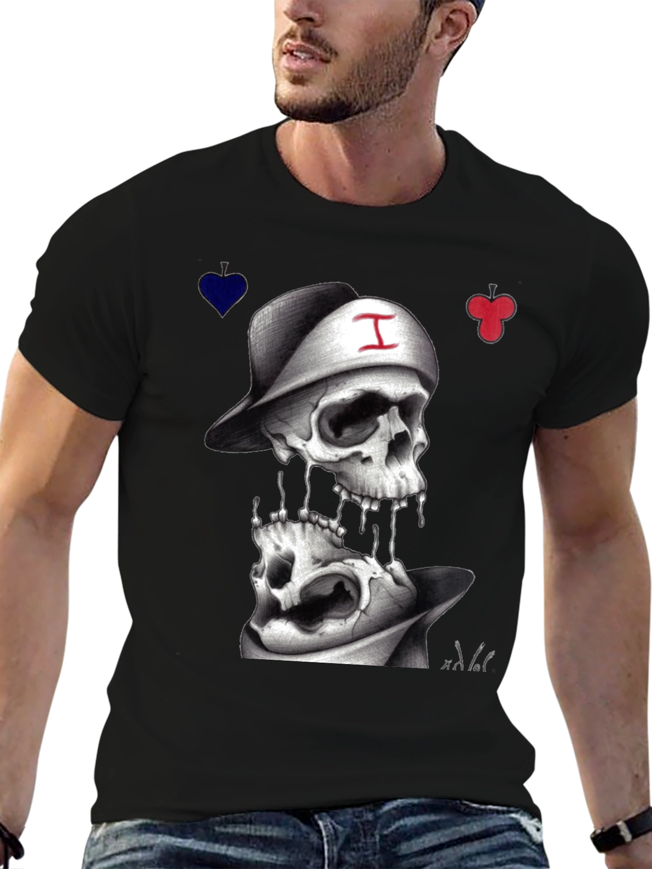 Skull Graphic T-Shirt with Cards