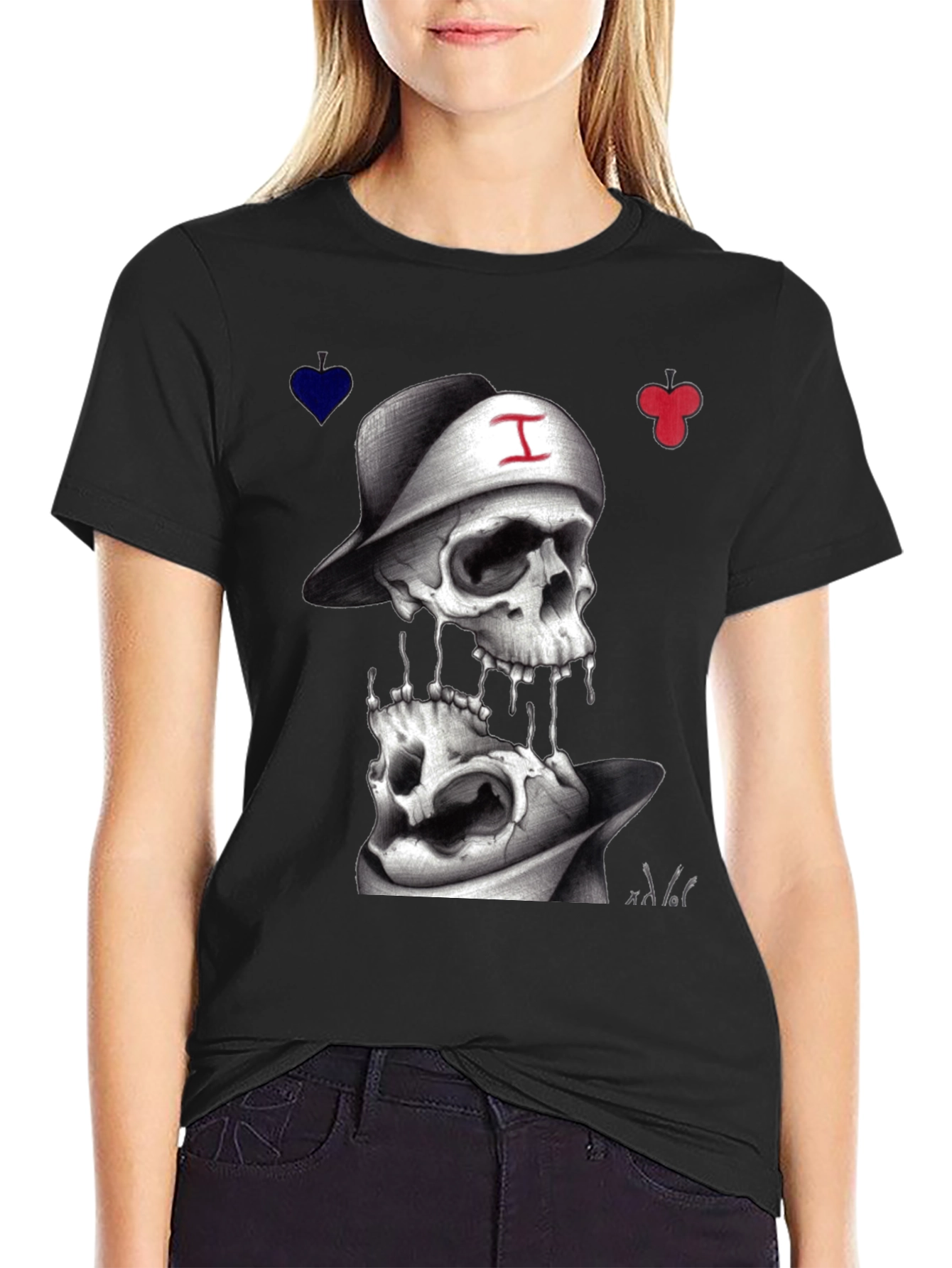 Skull Graphic T-Shirt with Cards