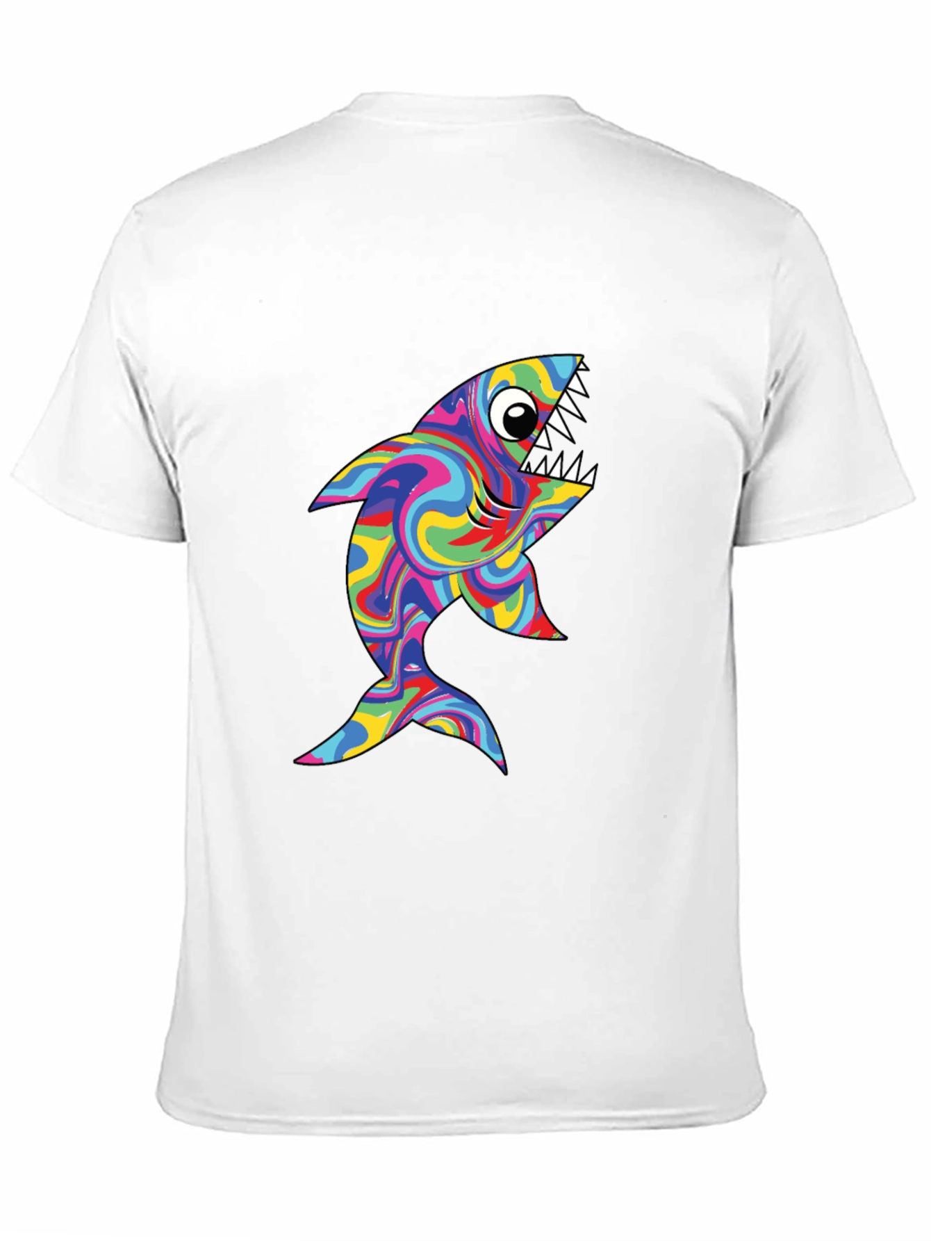 Psychedelic Shark Graphic Tee - Black Cotton T-Shirt