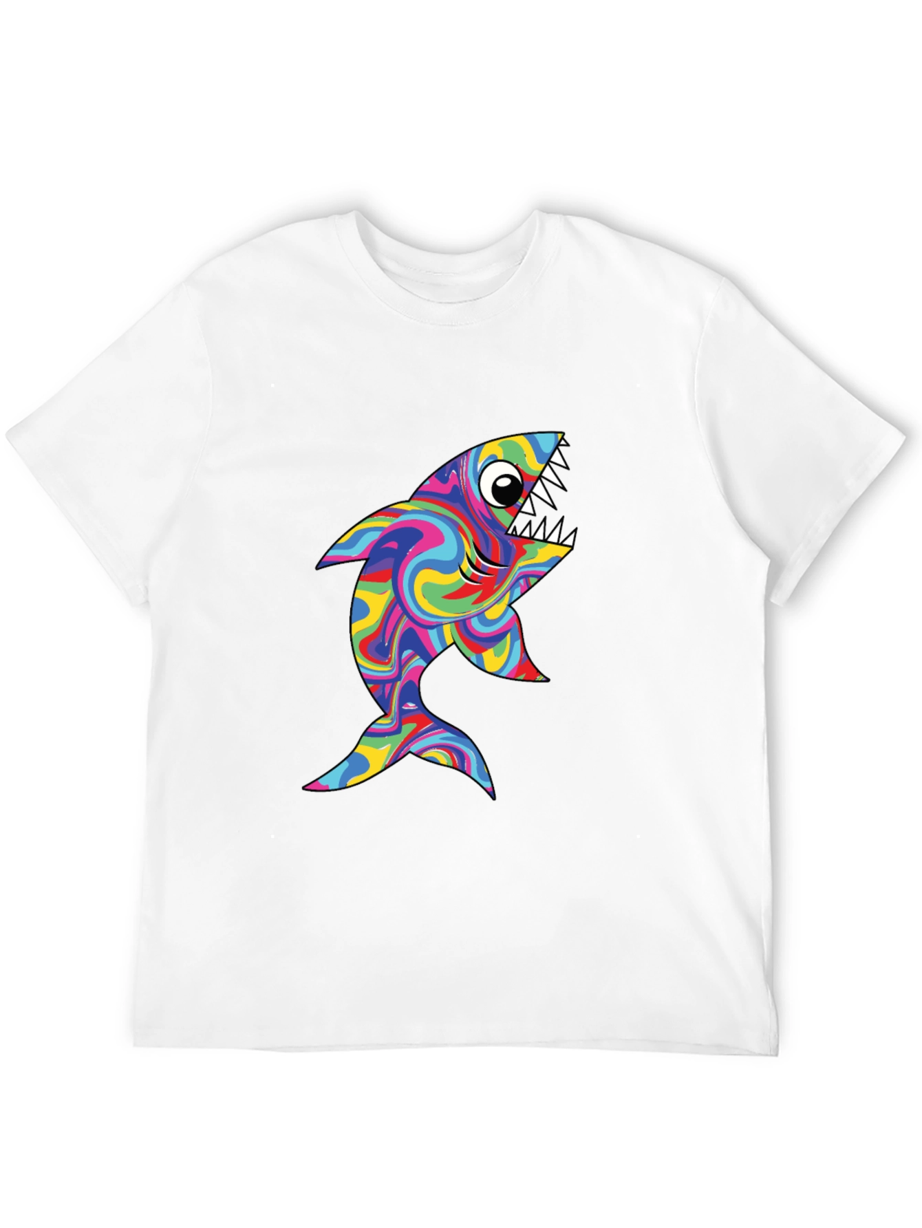 Psychedelic Shark Graphic Tee - Black Cotton T-Shirt