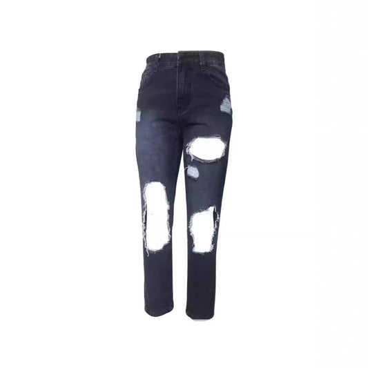 Ripped casual slim straight leg denim cropped pants