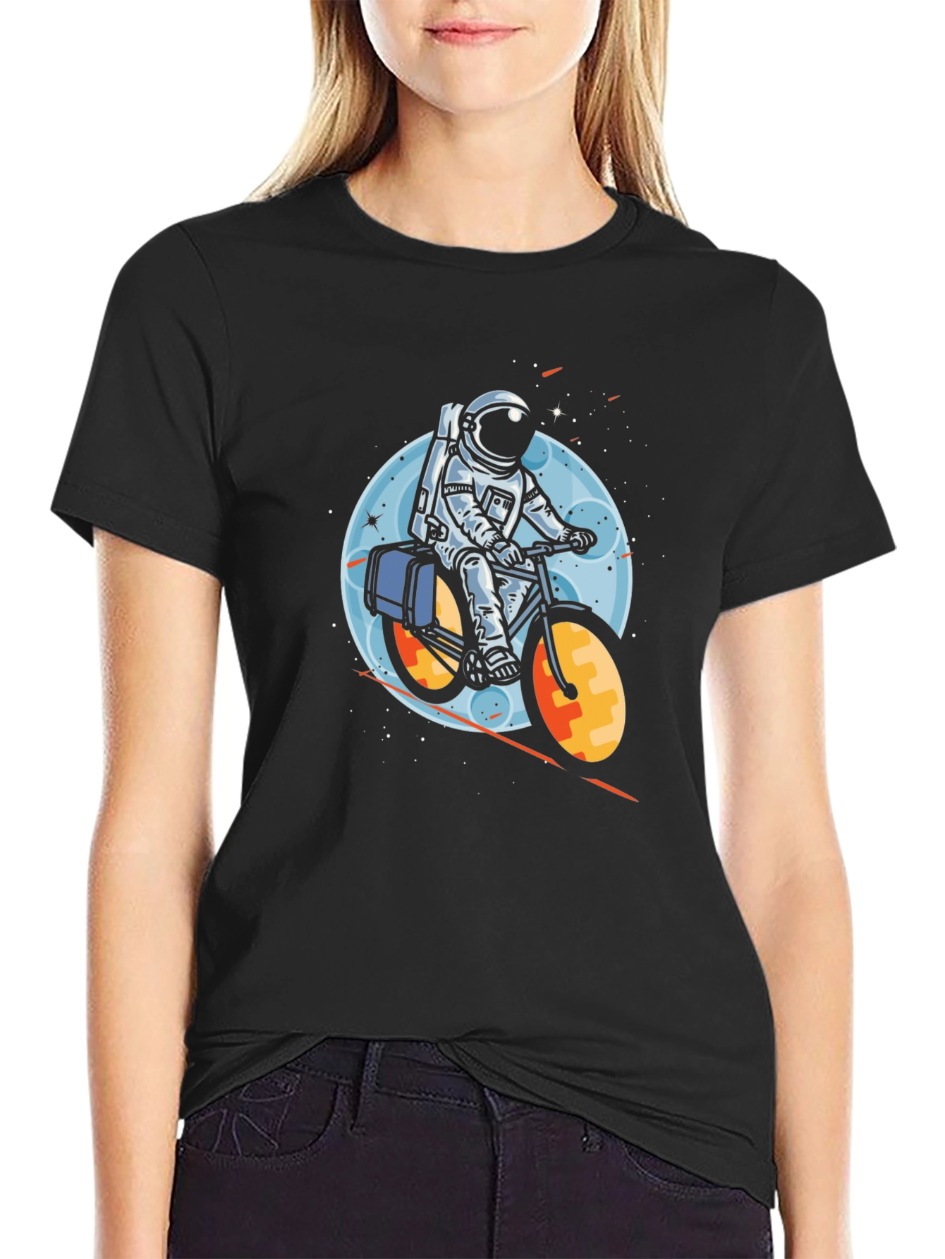 Astronaut Biker Graphic Tee - Space Adventure T-Shirt