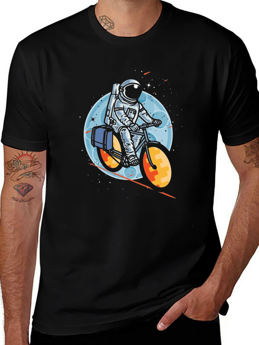 Astronaut Biker Graphic Tee - Space Adventure T-Shirt