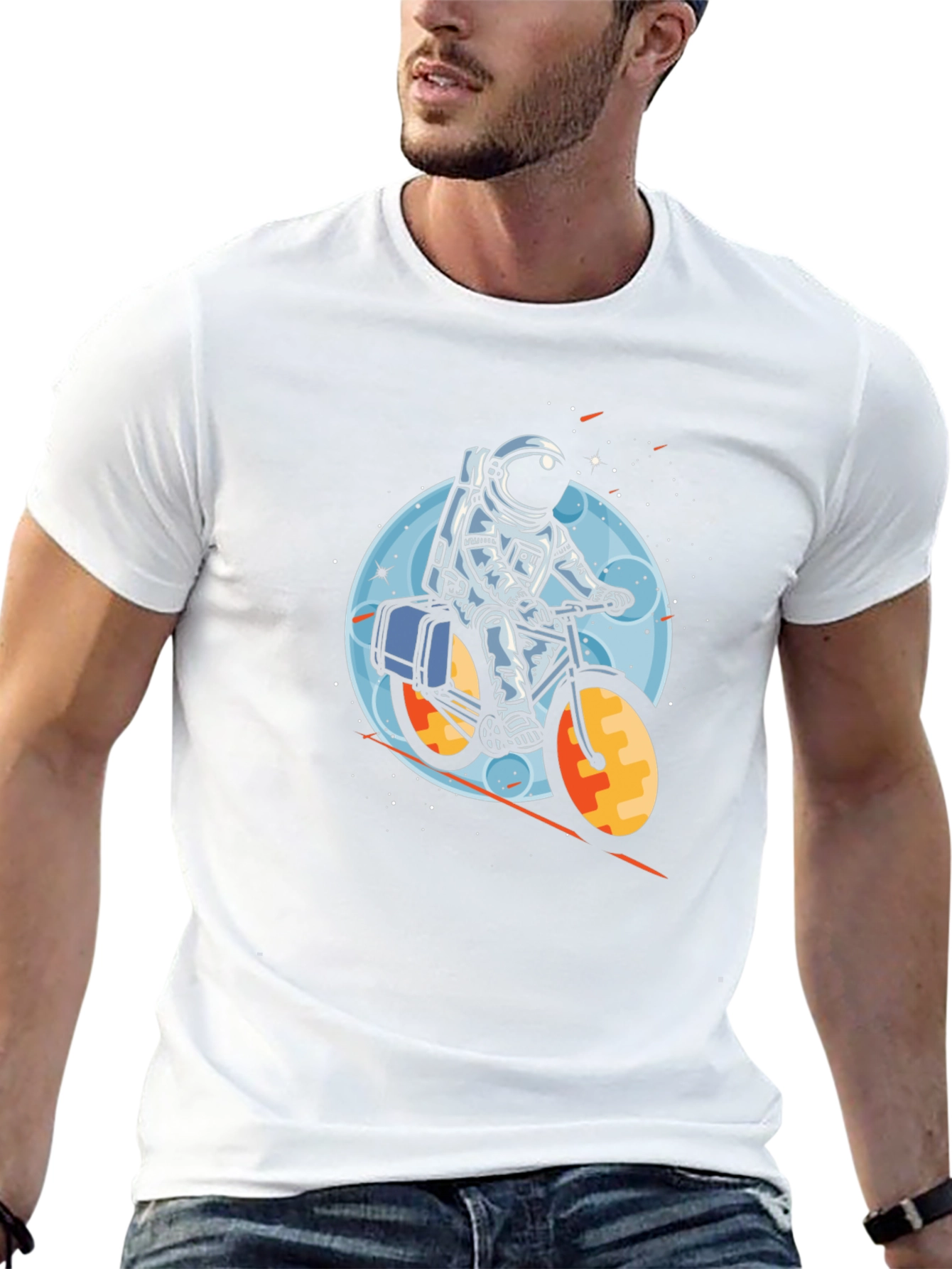 Astronaut Biker Graphic Tee - Space Adventure T-Shirt