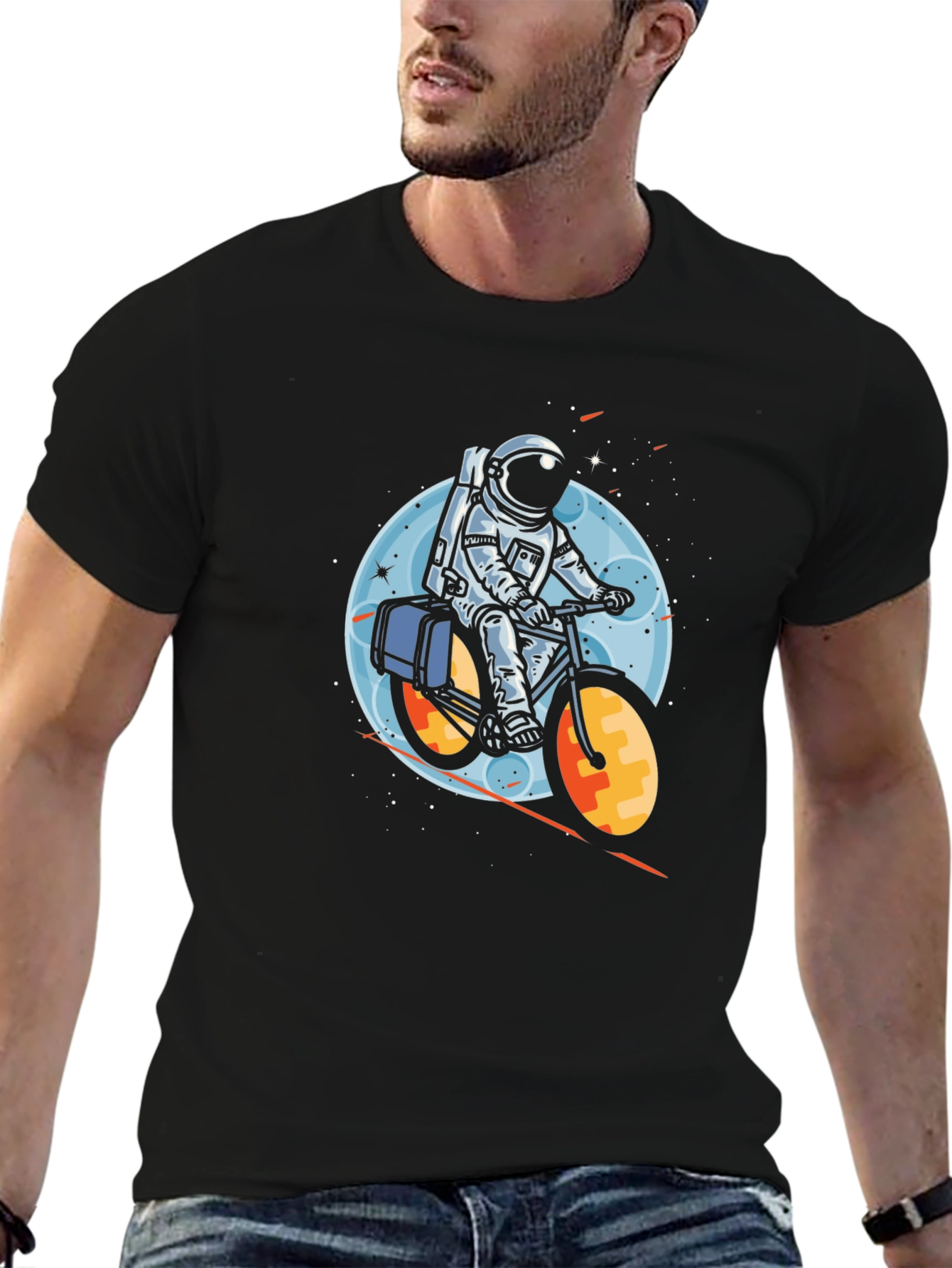 Astronaut Biker Graphic Tee - Space Adventure T-Shirt