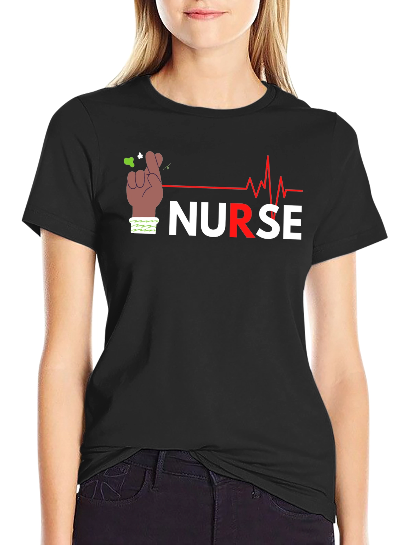 Nurse Crossed Fingers T-Shirt Black