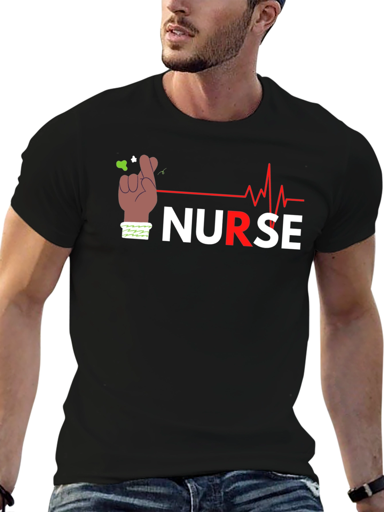 Nurse Crossed Fingers T-Shirt Black