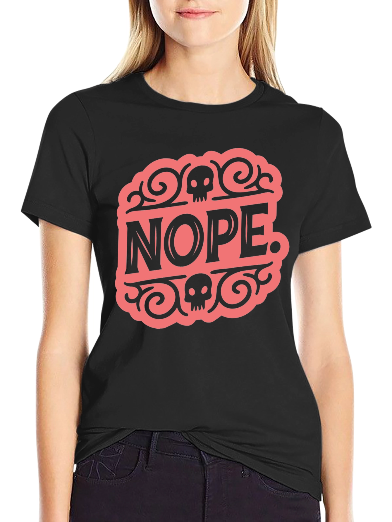 Nope. Skull Graphic Black Tee