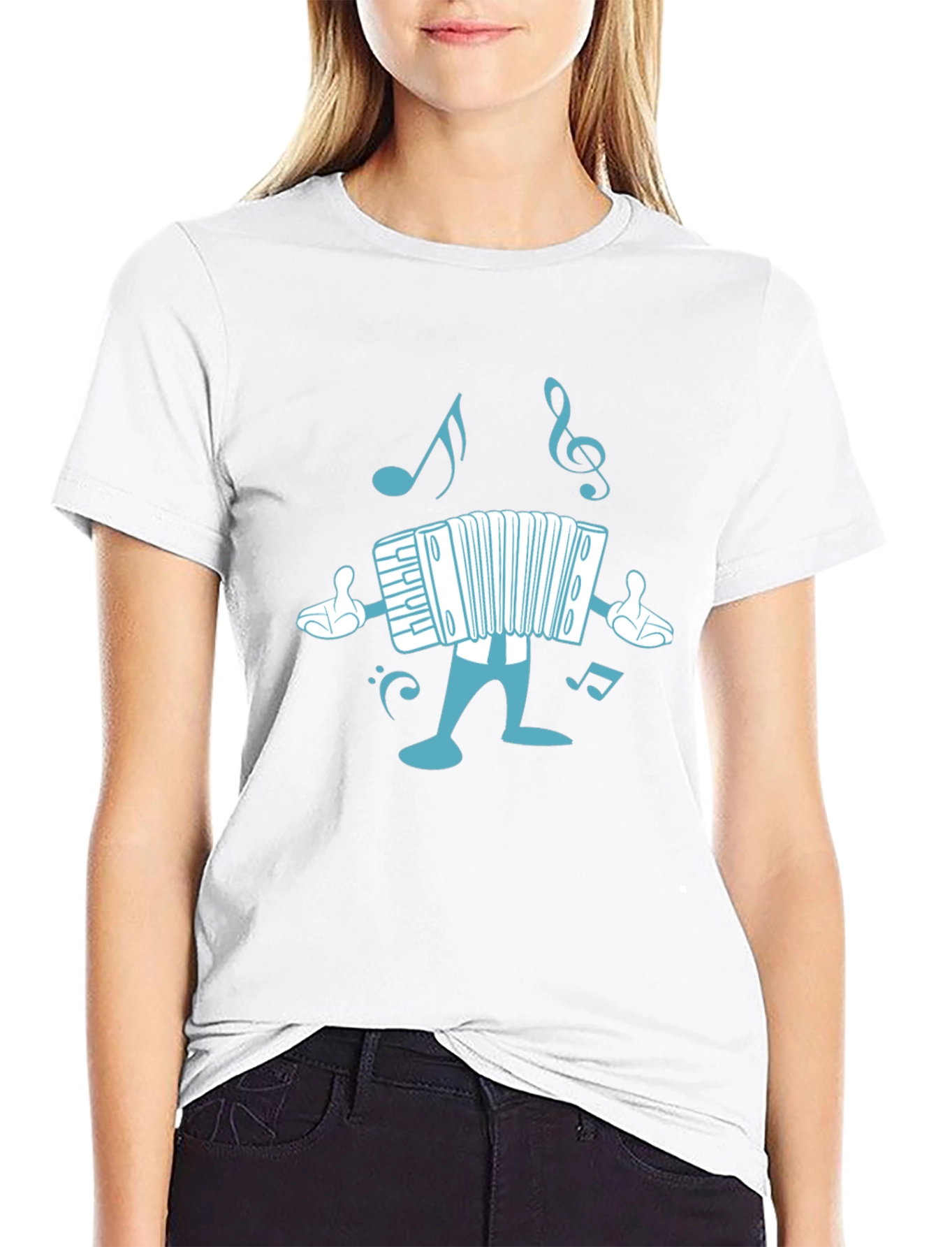 Accordion Cartoon Black T-Shirt
