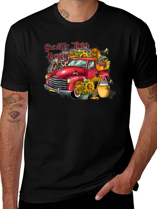 Sweeter Than Honey Graphic Tee Red Truck & Sunflower Design