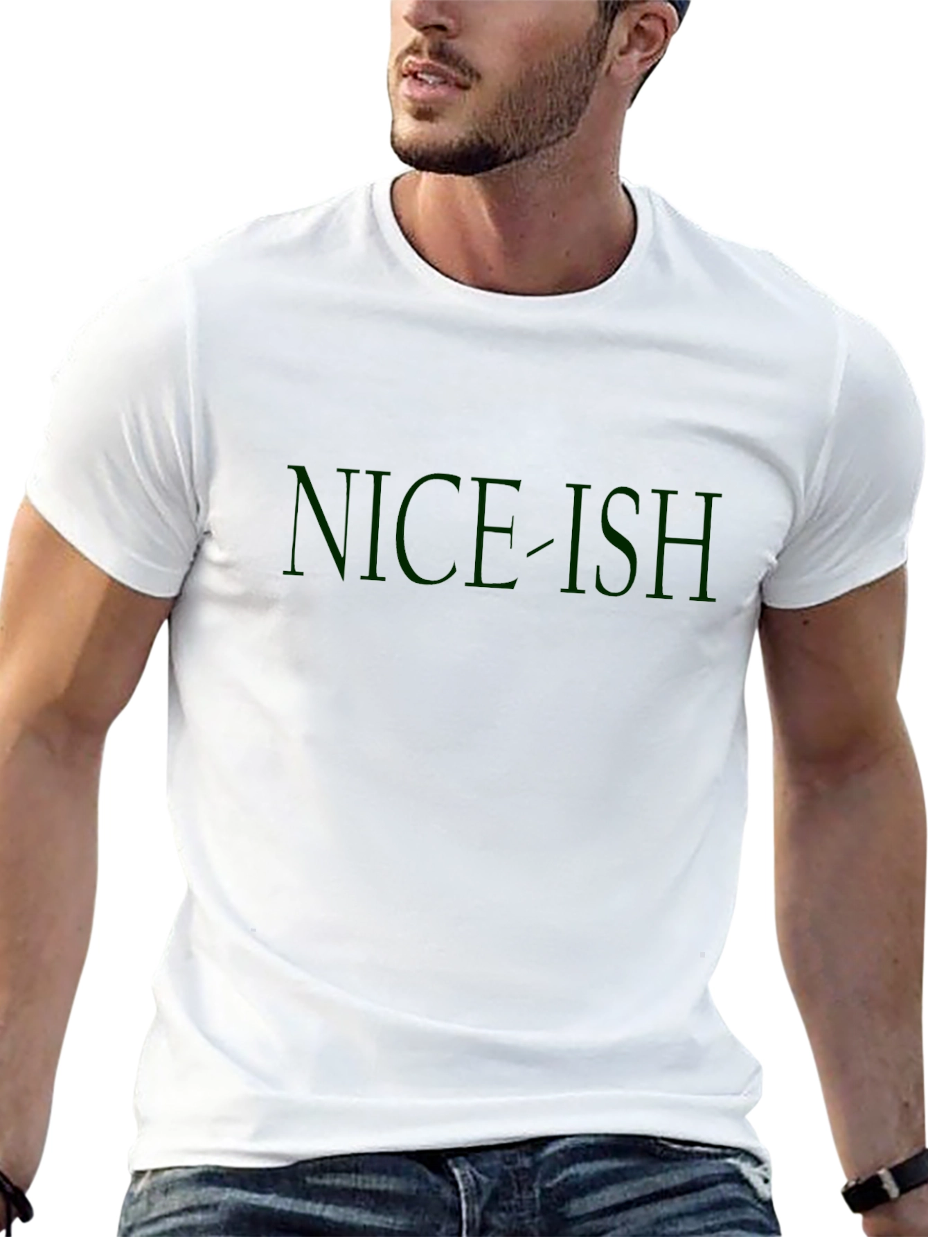 Nice-ish Green Text Black T-Shirt