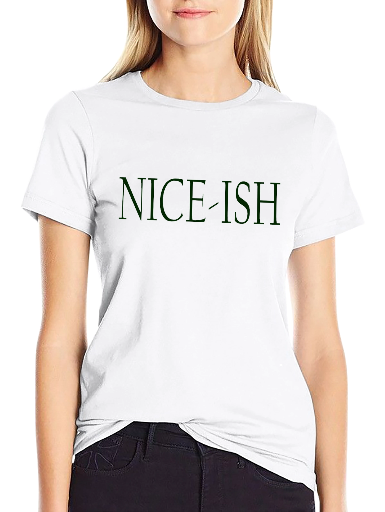 Nice-ish Green Text Black T-Shirt