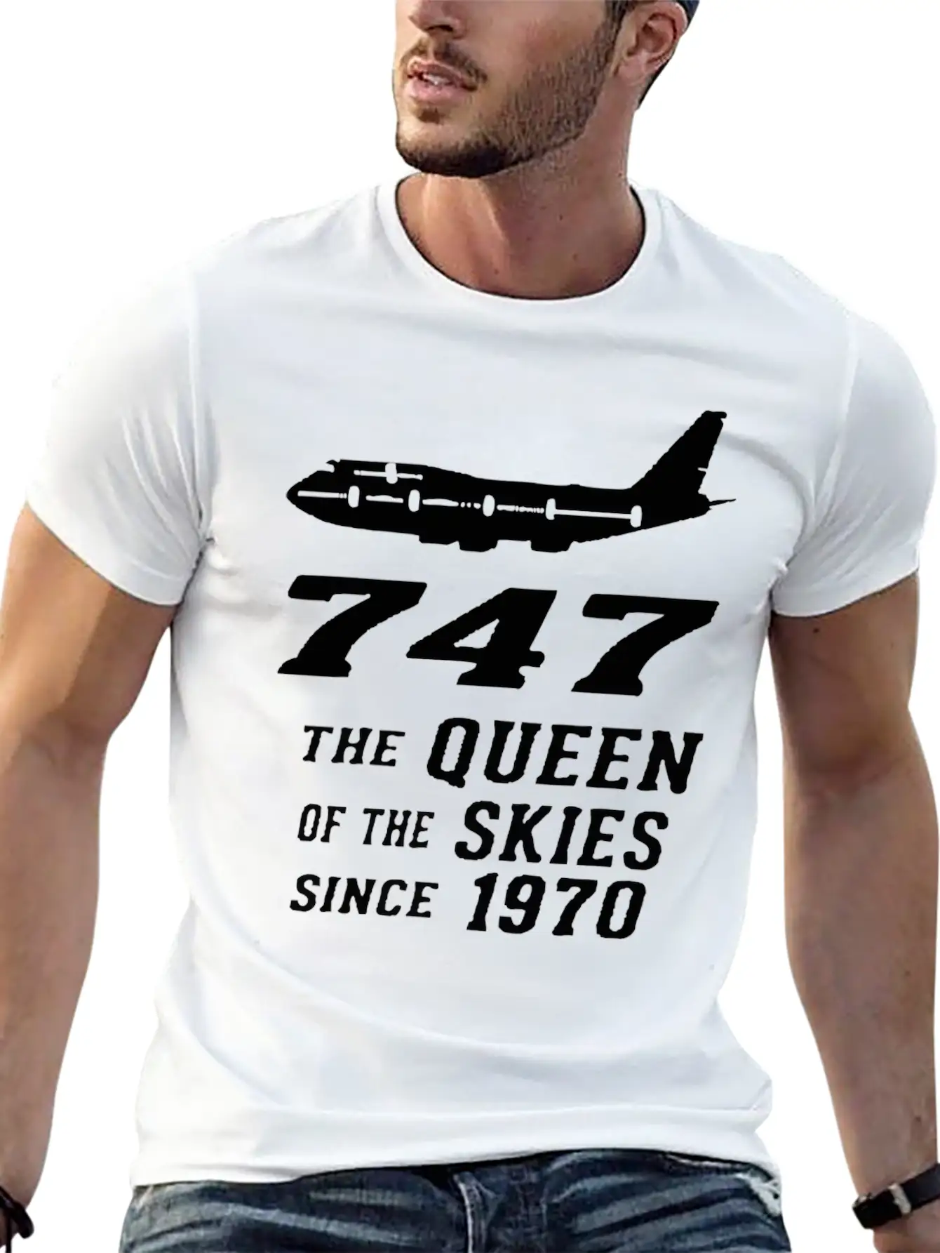 747 QUEEN OF THE SKY Basic Graphic T-Shirt – Daily Comfort In Soft Cotton