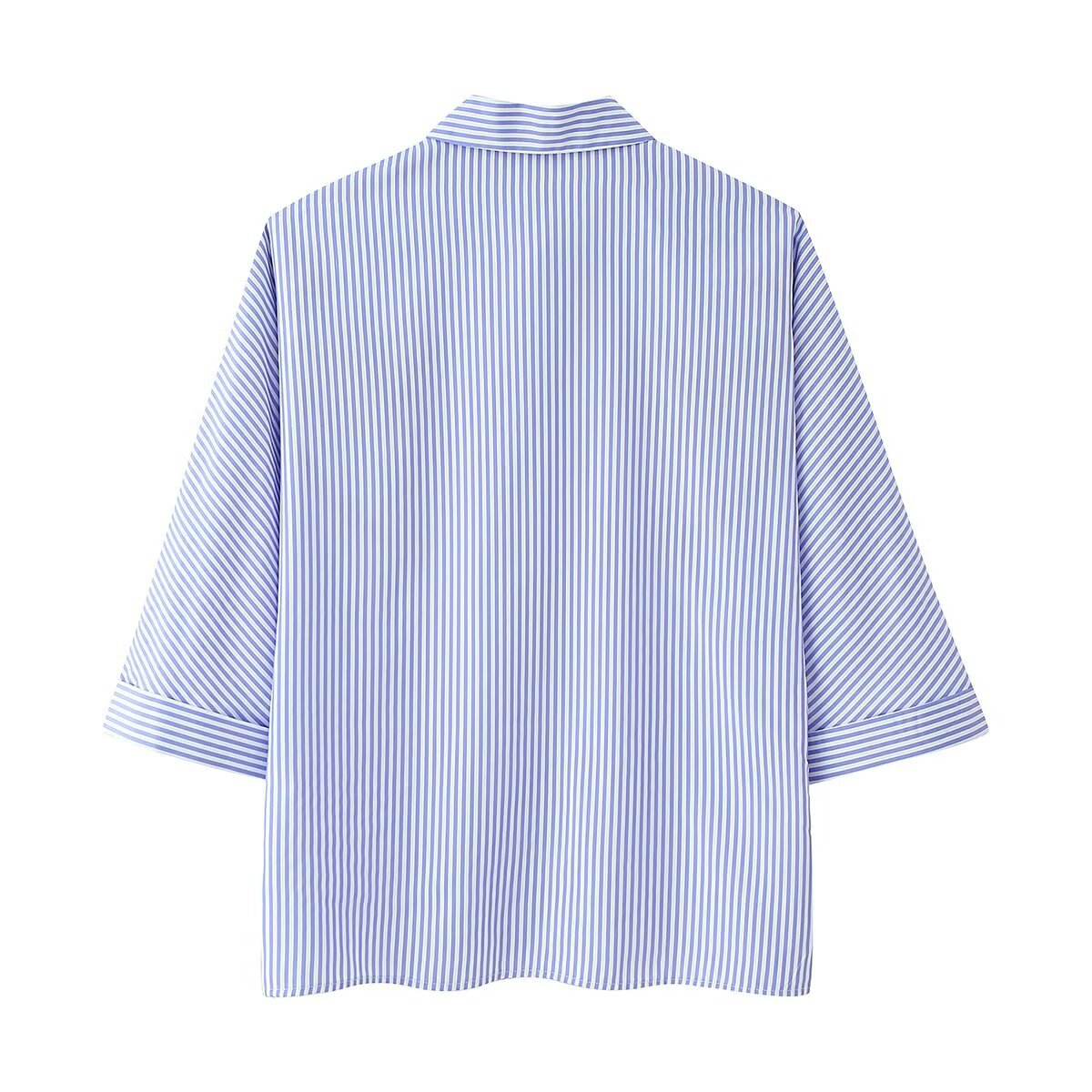 Seven quarter sleeve embroidered hollowed out striped shirt for women