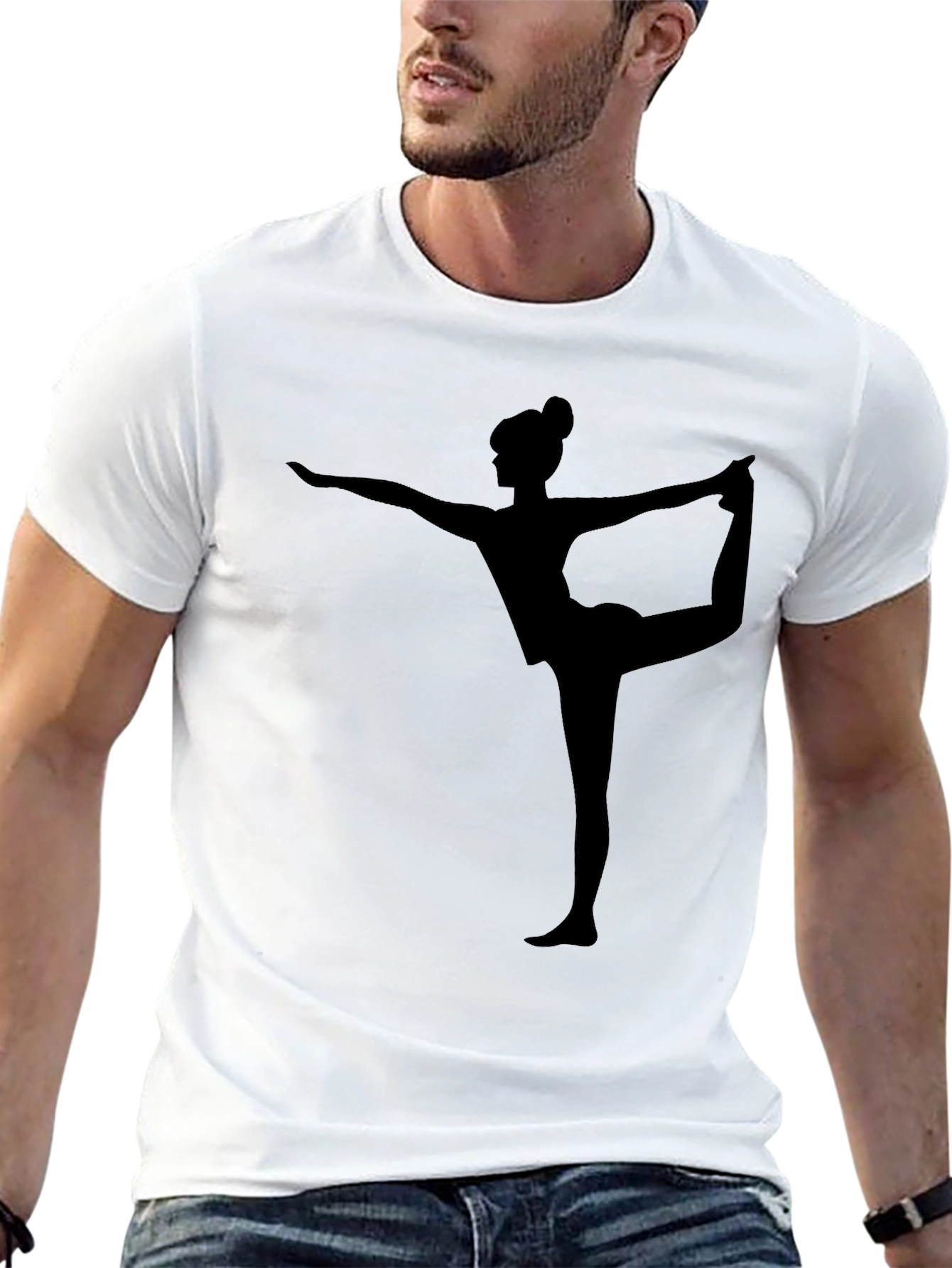 Yoga Pose Graphic Tee - Black Cotton Casual Shirt