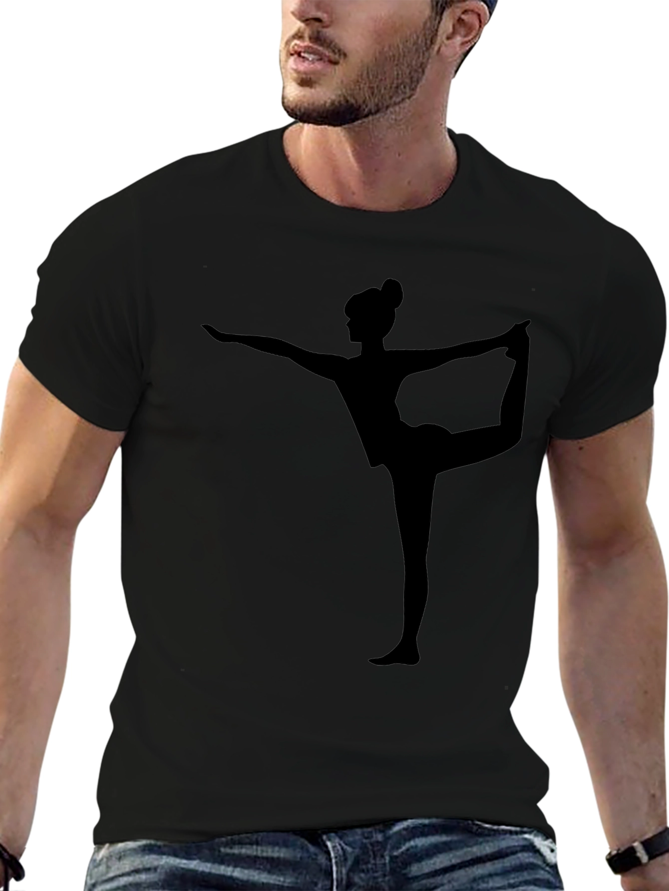 Yoga Pose Graphic Tee - Black Cotton Casual Shirt