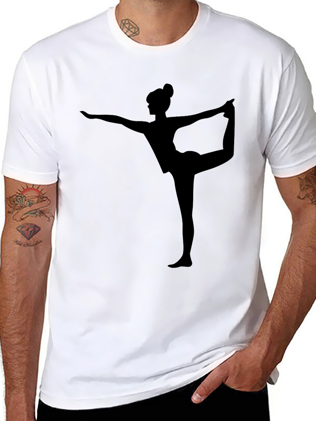 Yoga Pose Graphic Tee - Black Cotton Casual Shirt