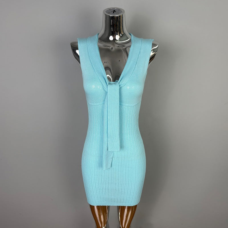 Sexy  Ribbon Hem Sleeveless Knit Dress