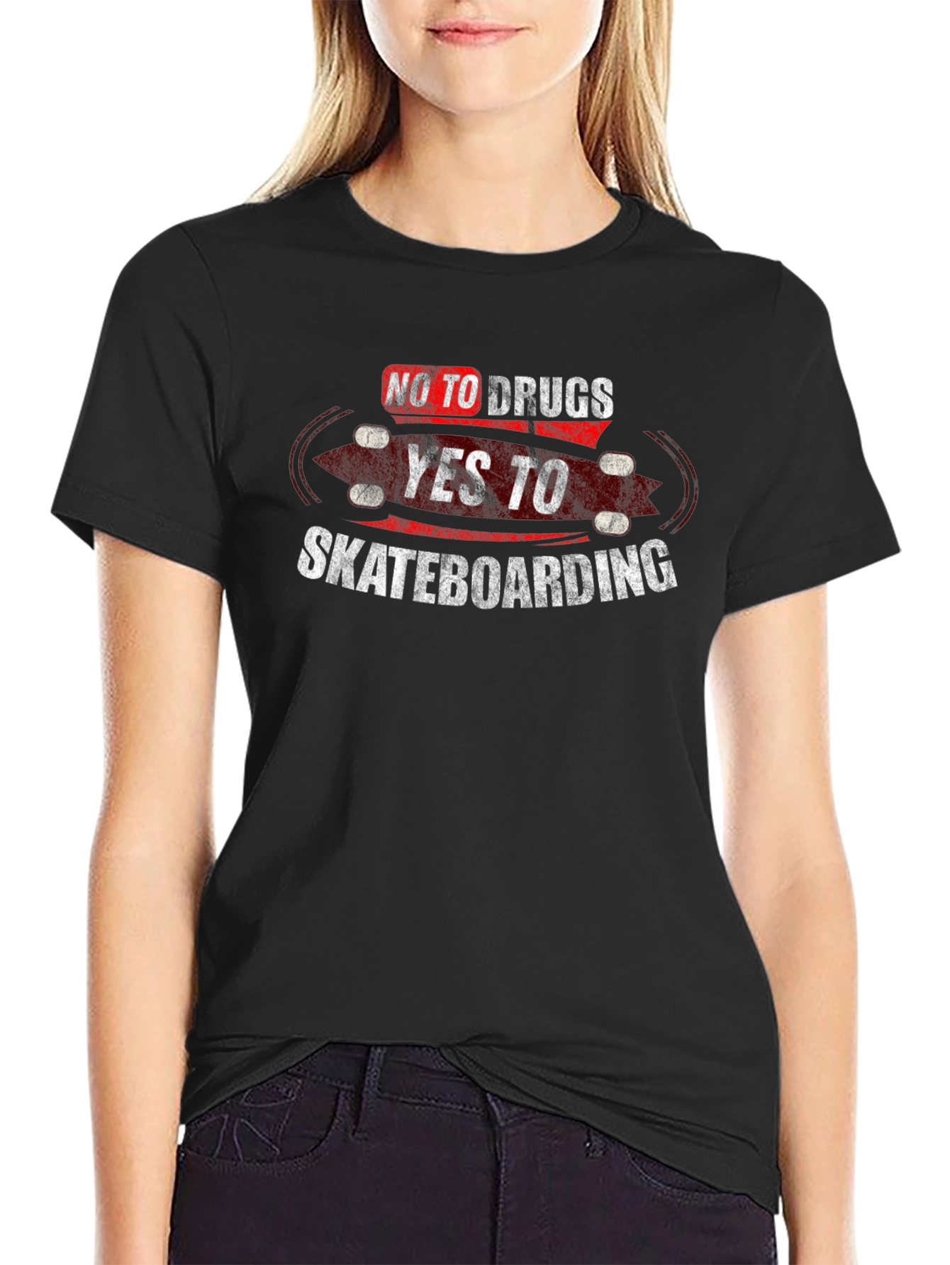 No Drugs Yes Skateboarding Black T-Shirt