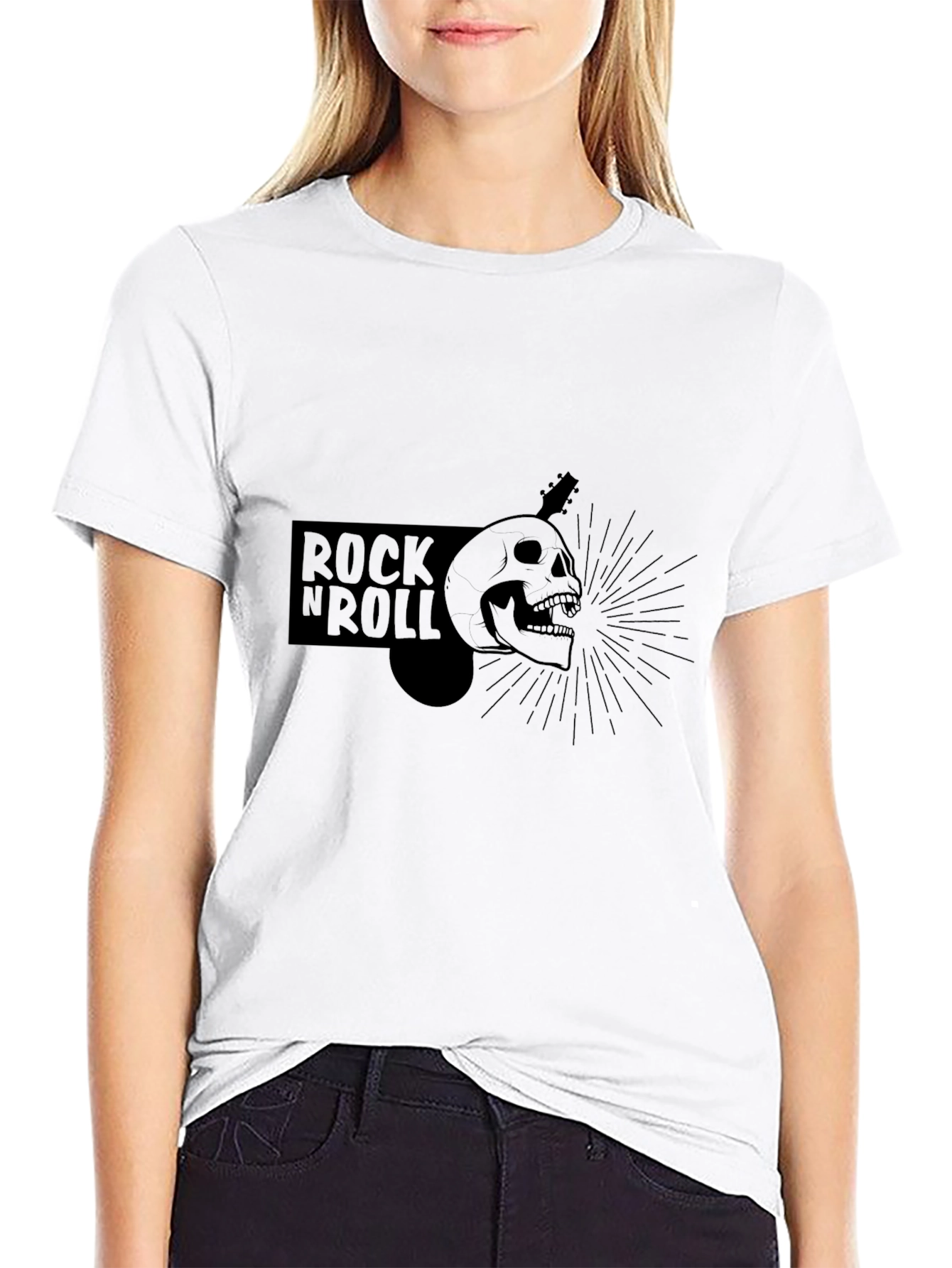 Rock N Roll Skull Graphic Tee - Black