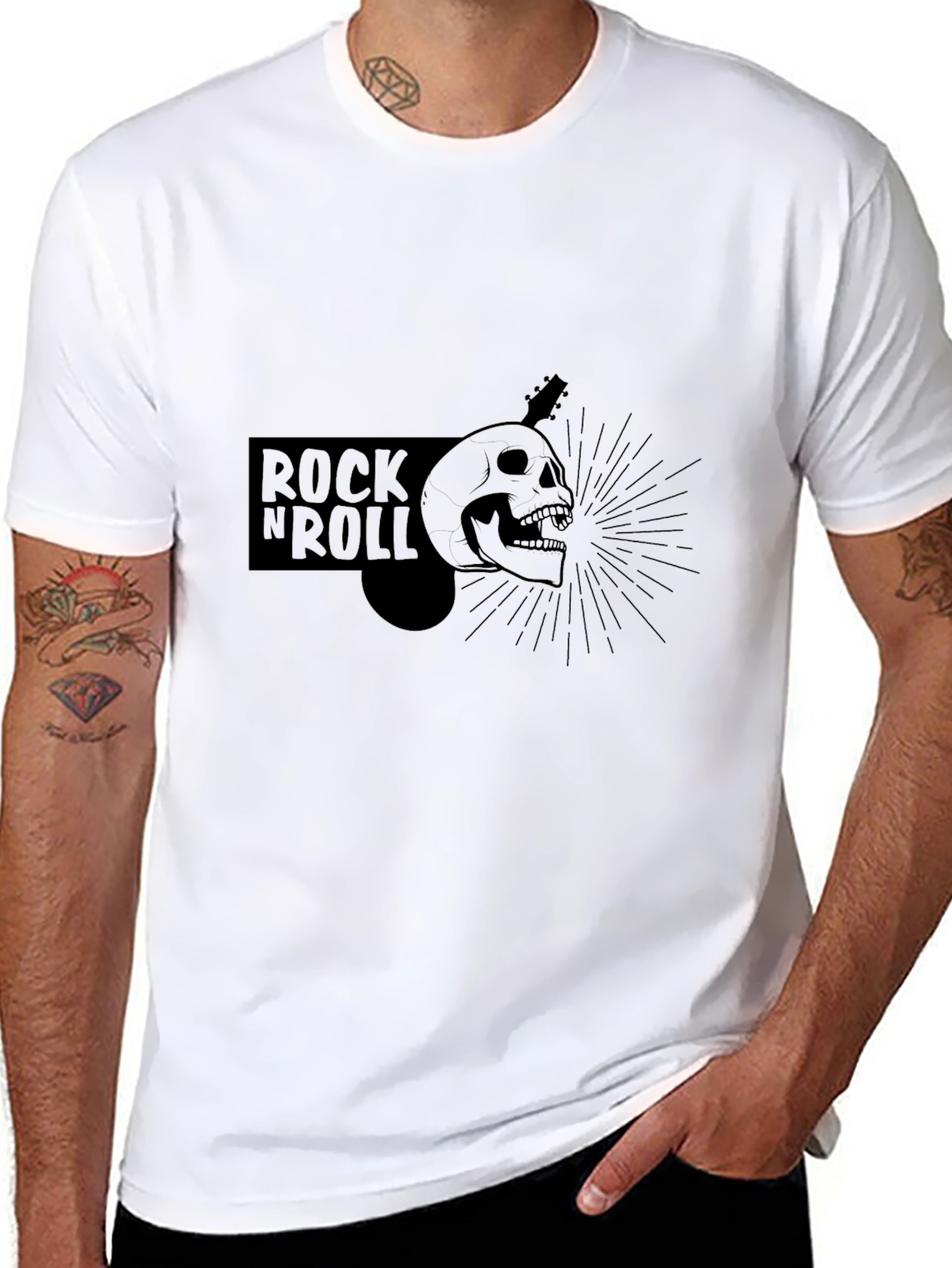 Rock N Roll Skull Graphic Tee - Black
