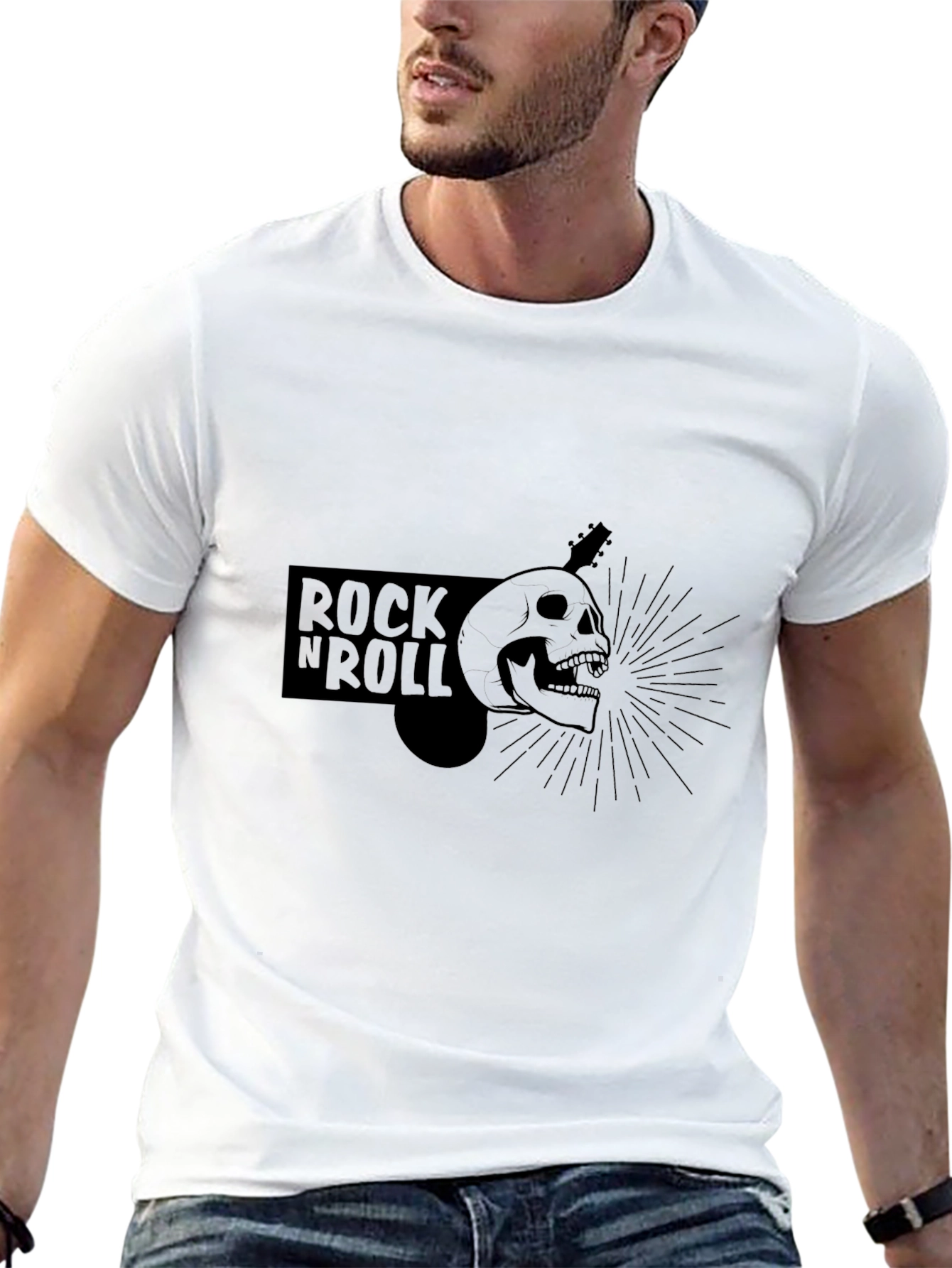 Rock N Roll Skull Graphic Tee - Black