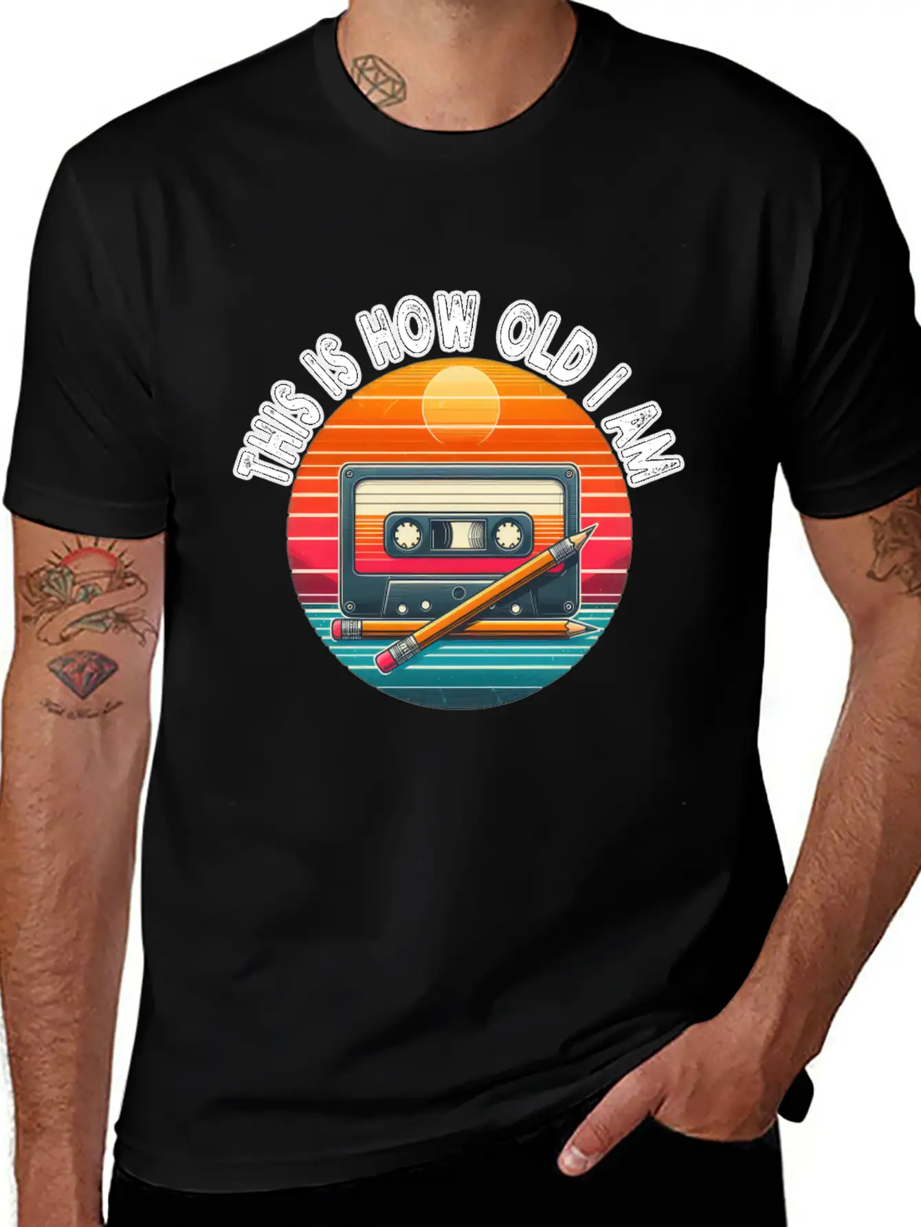 80s Cassette Tape With Pencil,This Is How Old I Am Classic Fit Graphic Tee For Daily Comfort – Unisex Cotton Shirt