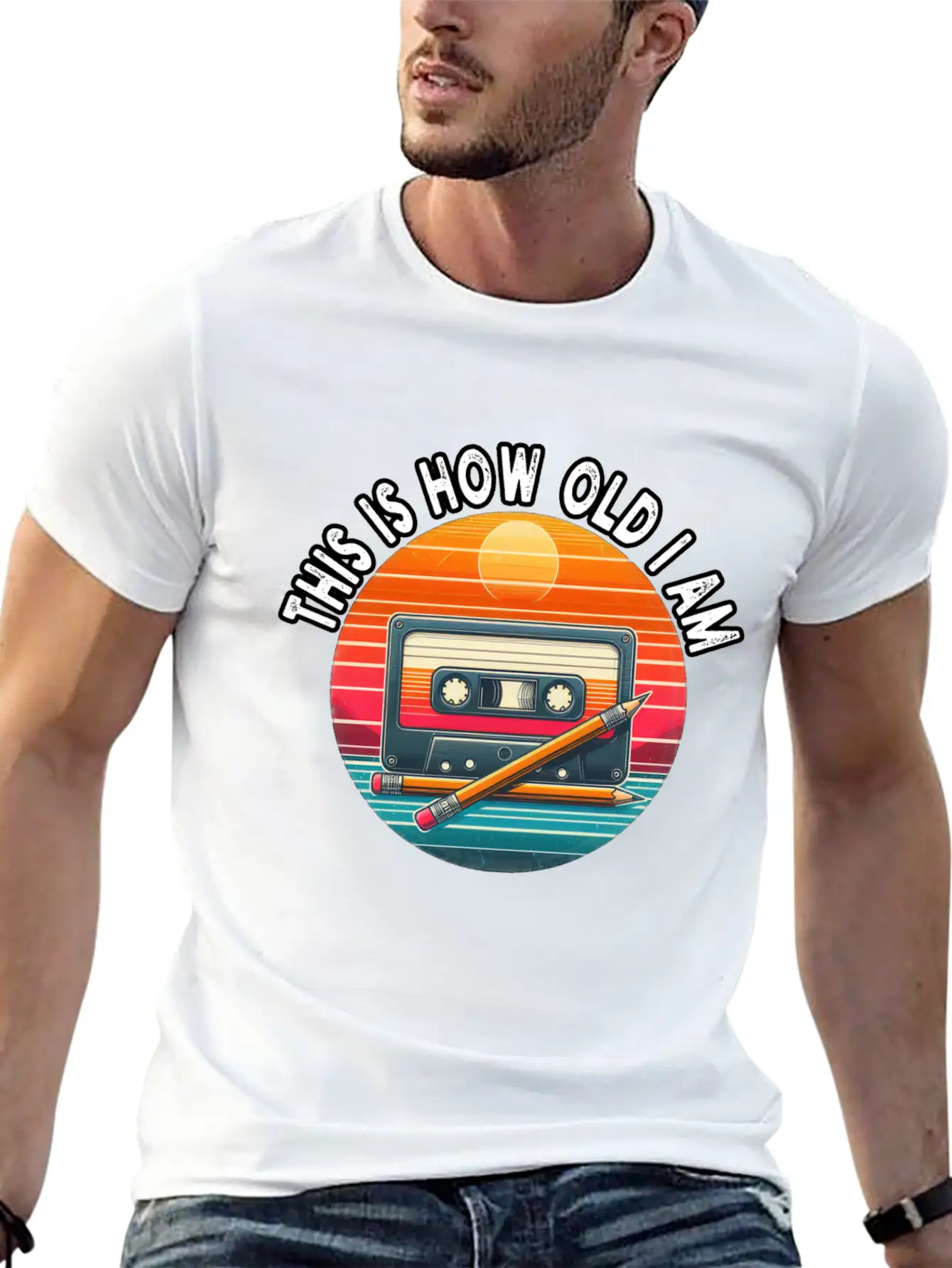 80s Cassette Tape With Pencil,This Is How Old I Am Classic Fit Graphic Tee For Daily Comfort – Unisex Cotton Shirt