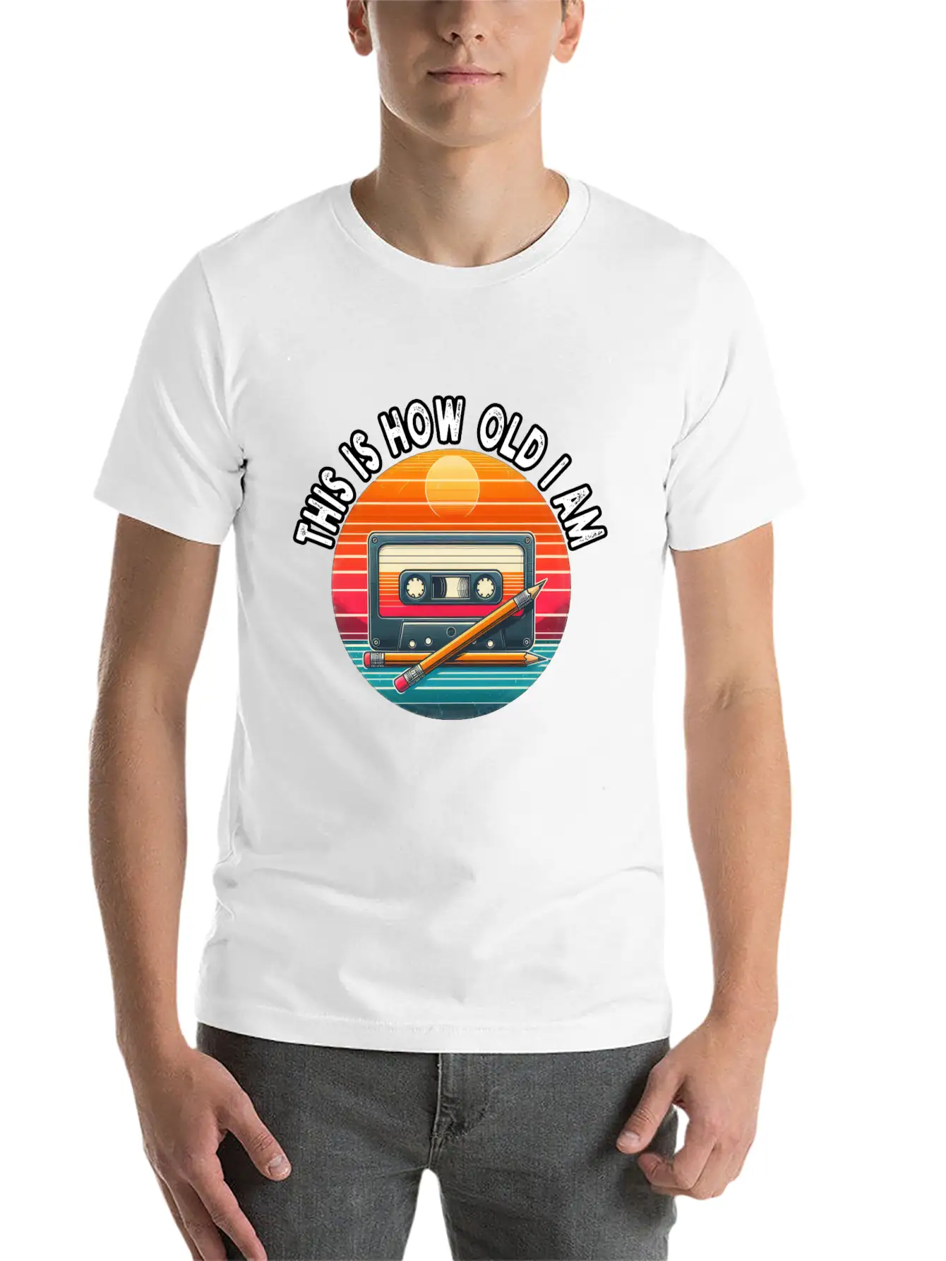 80s Cassette Tape With Pencil,This Is How Old I Am Classic Fit Graphic Tee For Daily Comfort – Unisex Cotton Shirt