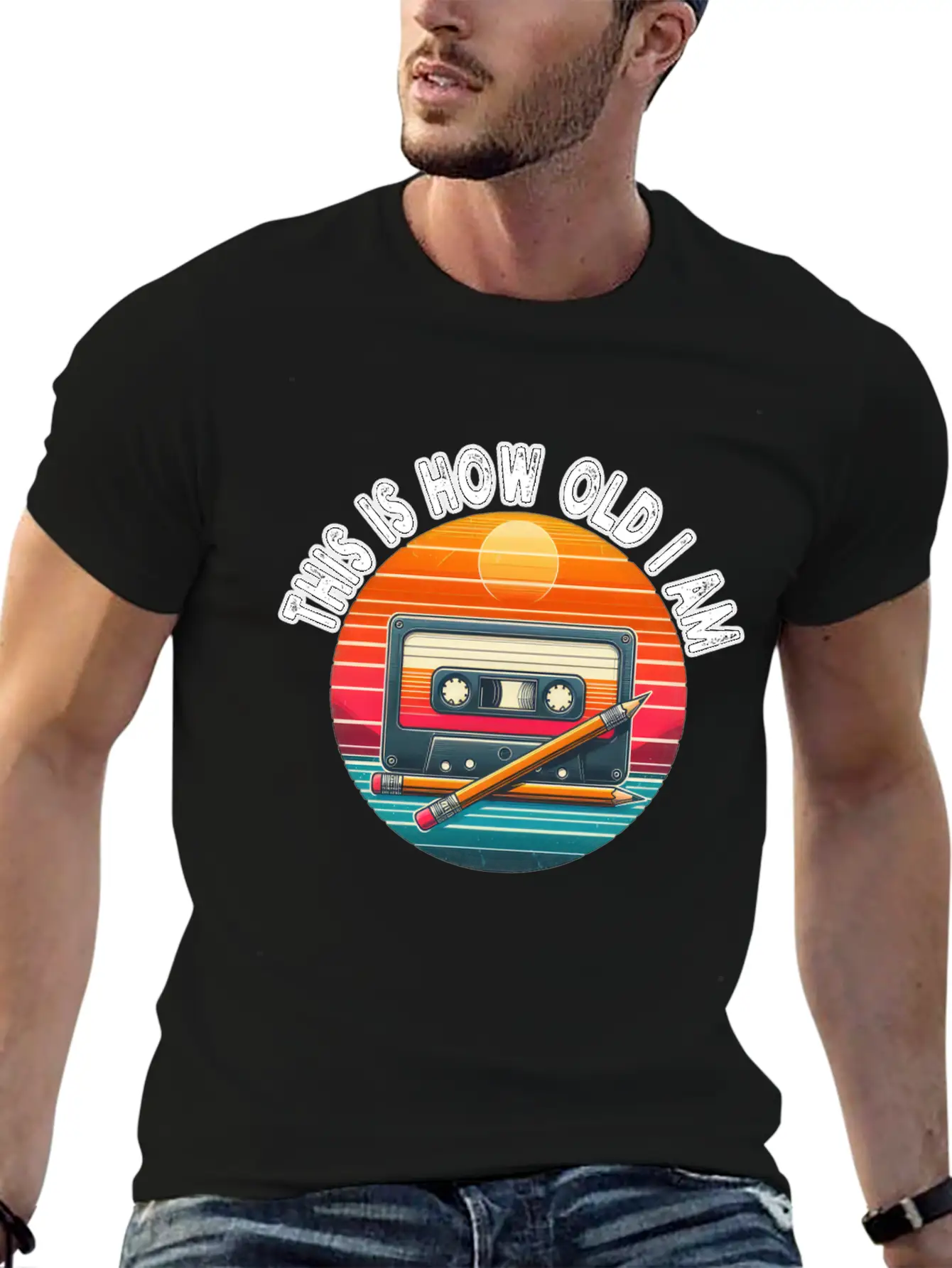 80s Cassette Tape With Pencil,This Is How Old I Am Classic Fit Graphic Tee For Daily Comfort – Unisex Cotton Shirt