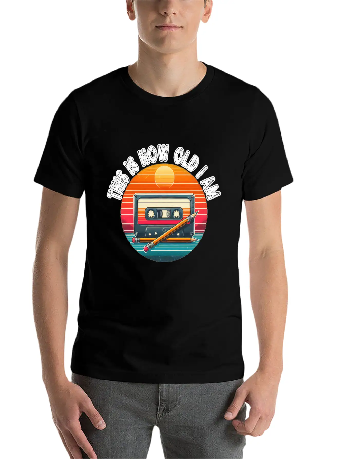 80s Cassette Tape With Pencil,This Is How Old I Am Classic Fit Graphic Tee For Daily Comfort – Unisex Cotton Shirt